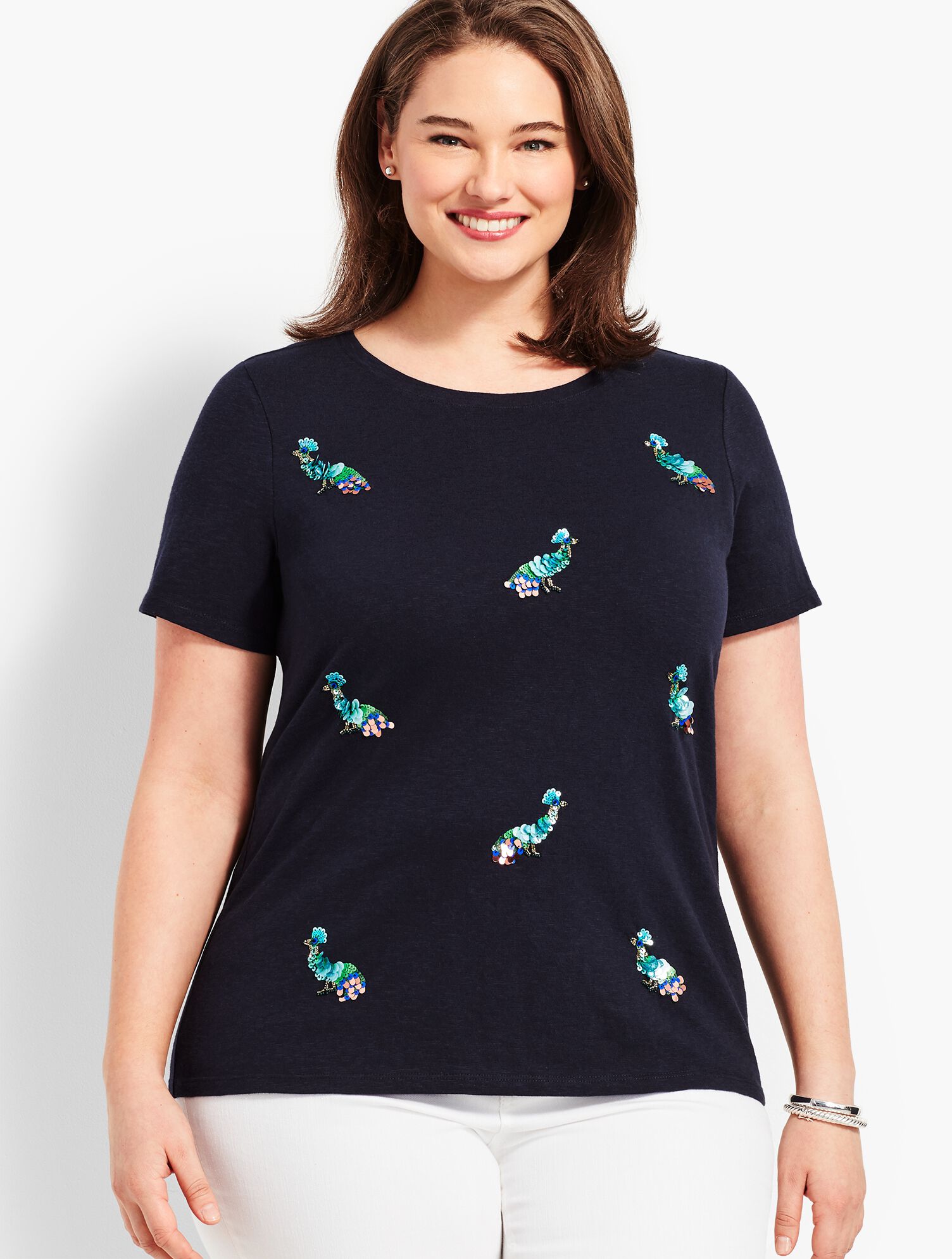 Embellished Peacocks Crewneck