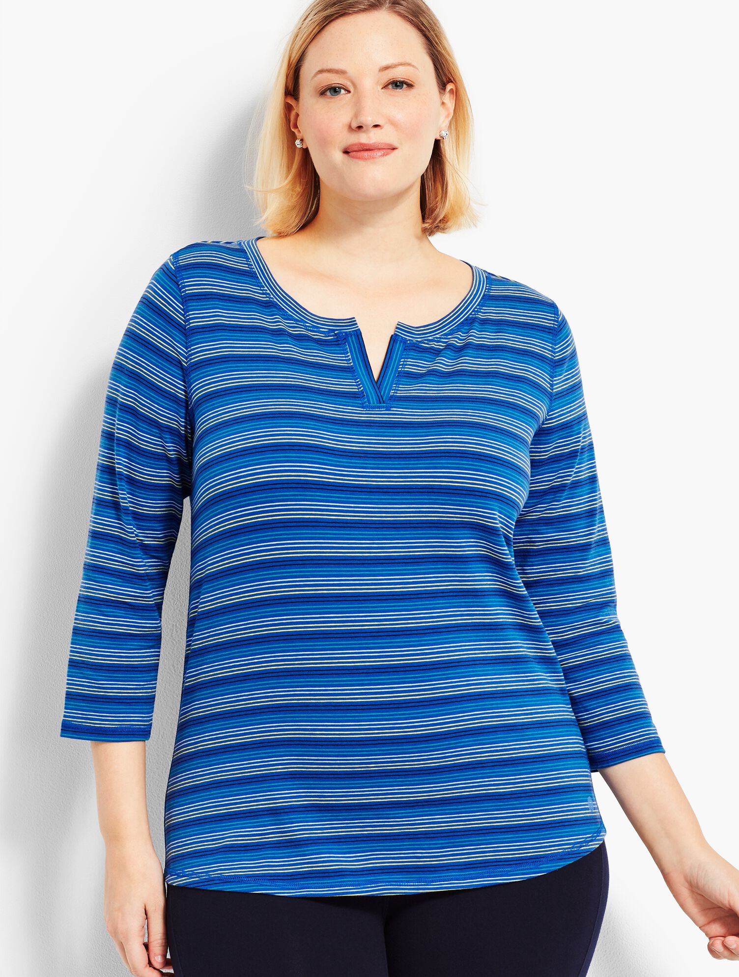 Stripe Notch-Neckline Tee