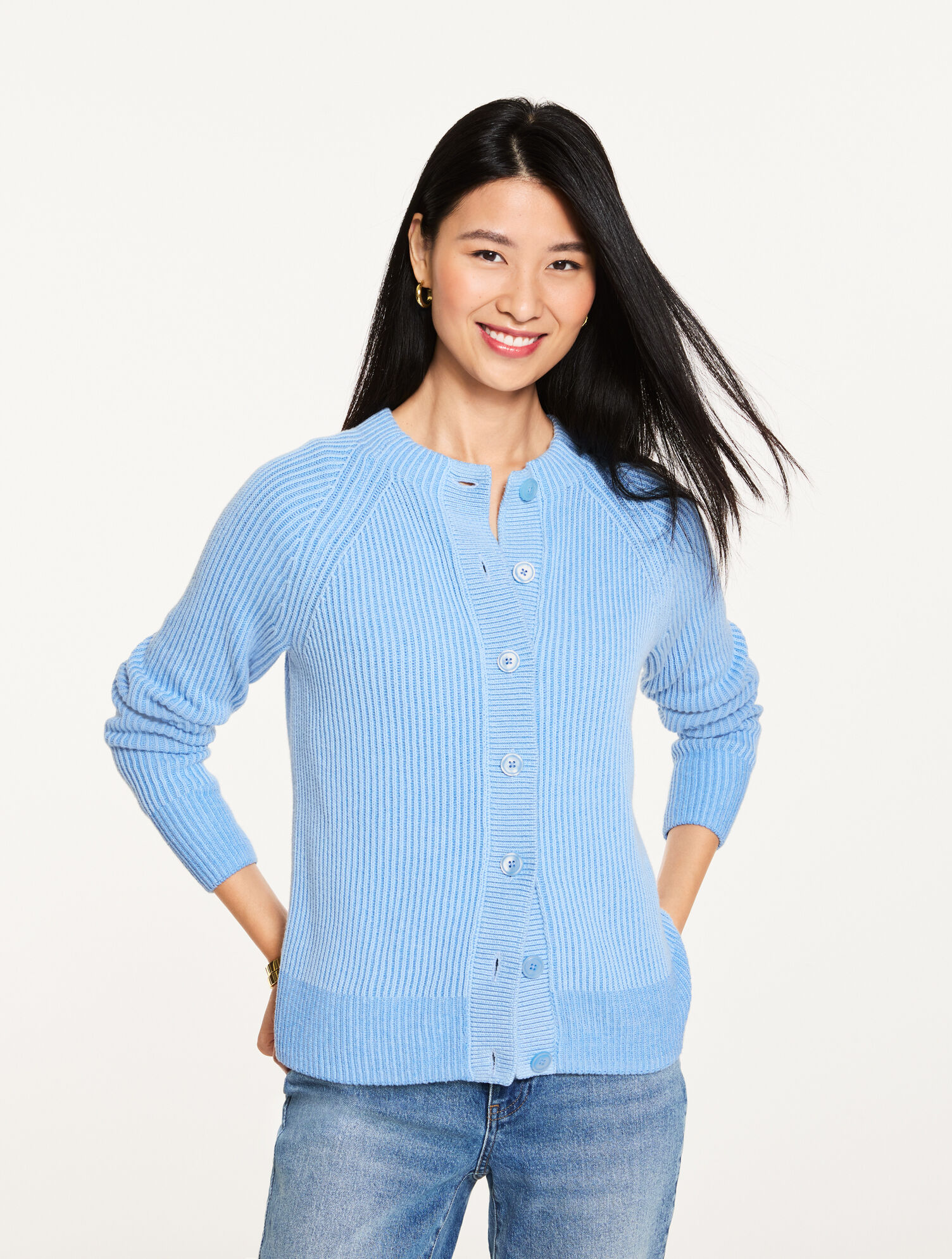 Shaker Stitch Crewneck Cardigan