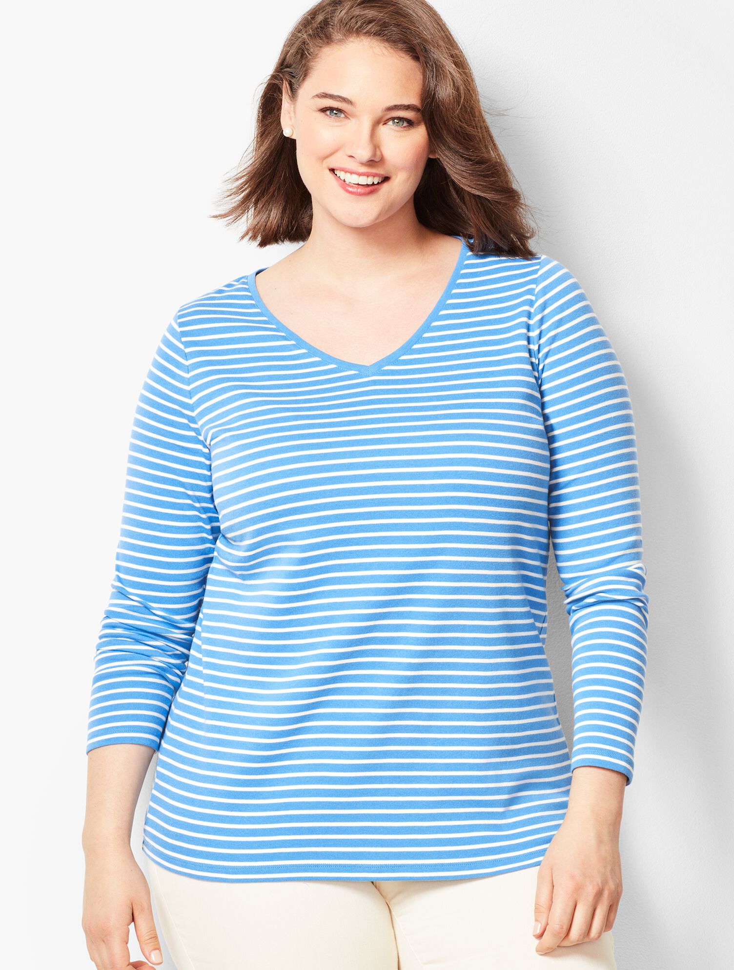 Long-Sleeve Cotton V-Neck - Stripe