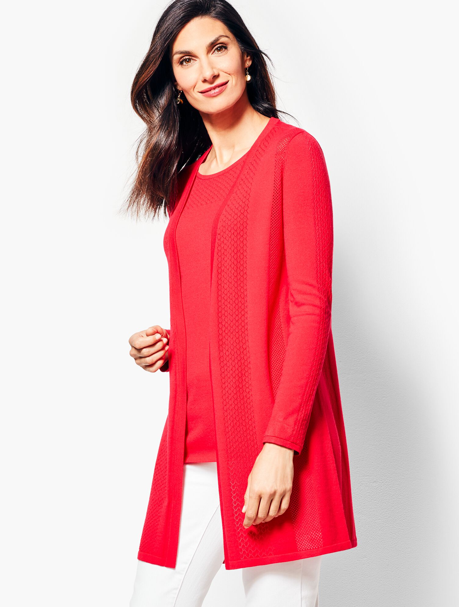 Long Pointelle No-Close Cardigan