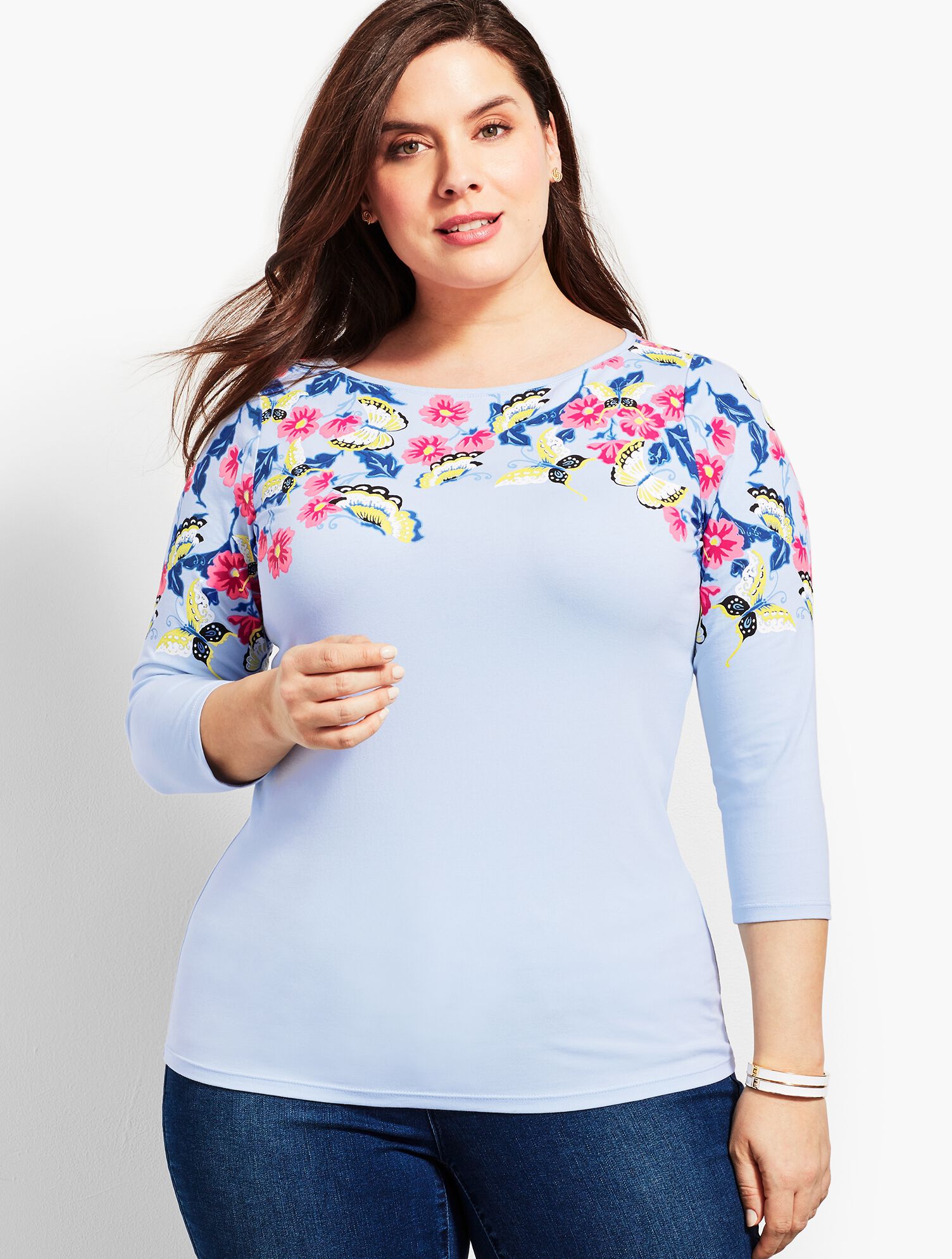 Bateau-Neck Tee - Butterfly Garden Print