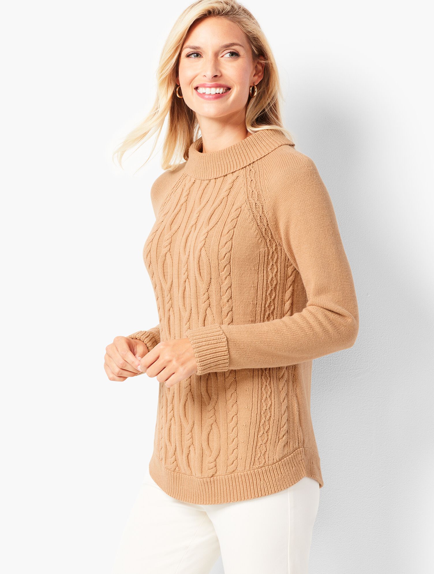 Cotton Cable Portrait-Collar Sweater