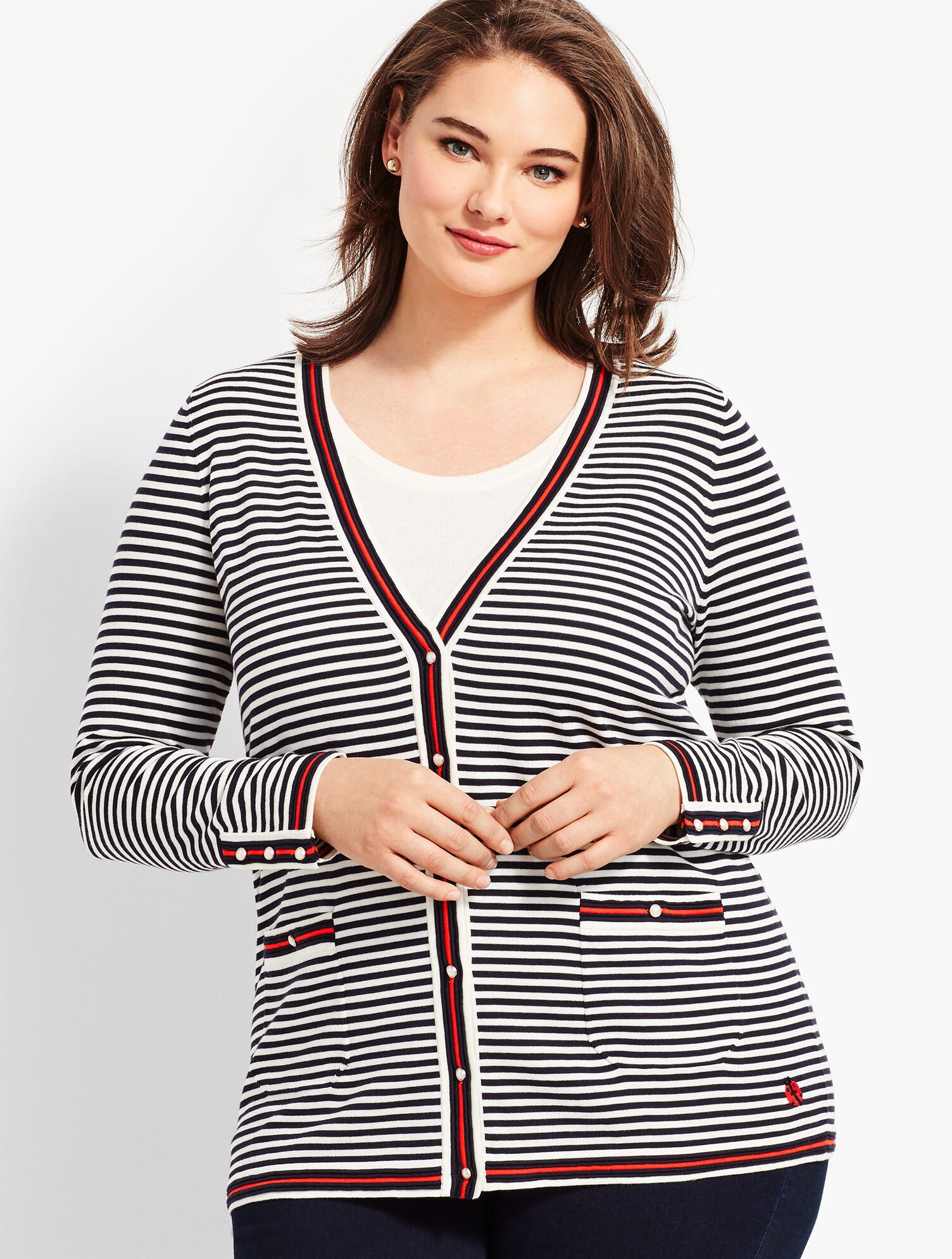 O, The Oprah Magazine Collection for Talbots Embroidered Stripe Cardigan
