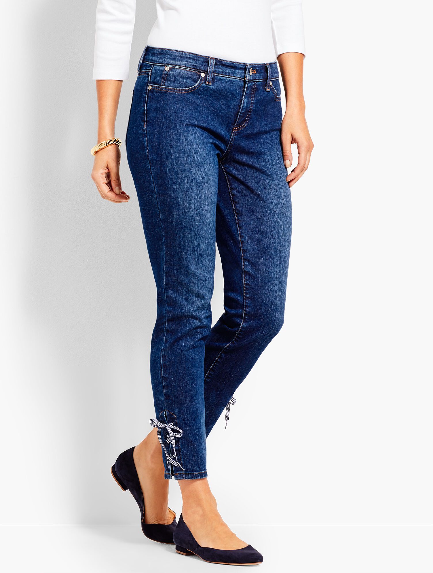 Gingham Lace-Up Denim Slim Ankle - Brenton Wash