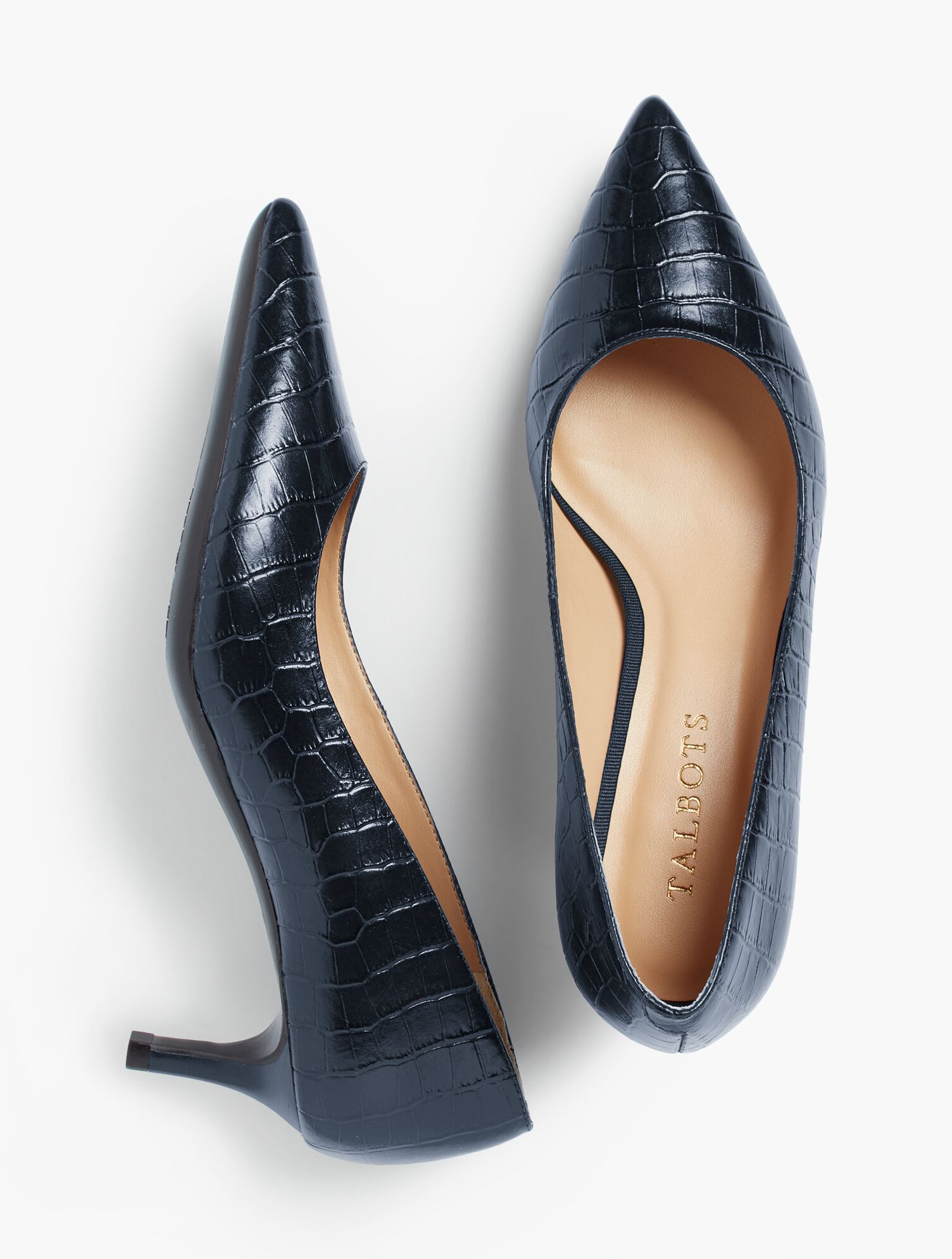 Erica Kitten-Heel Pump - Croc-Embossed