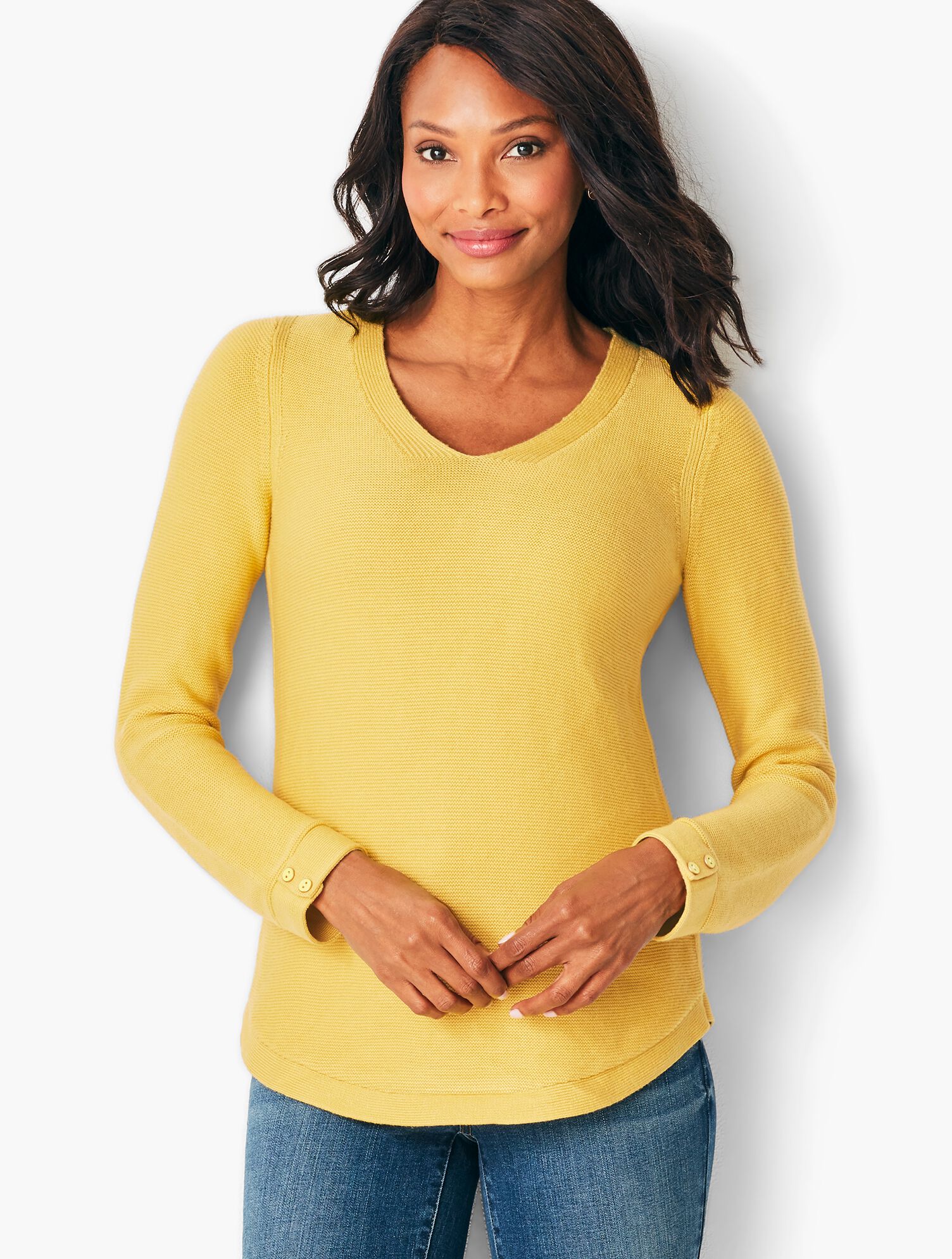 Link-Stitched V-Neck Sweater - Solid
