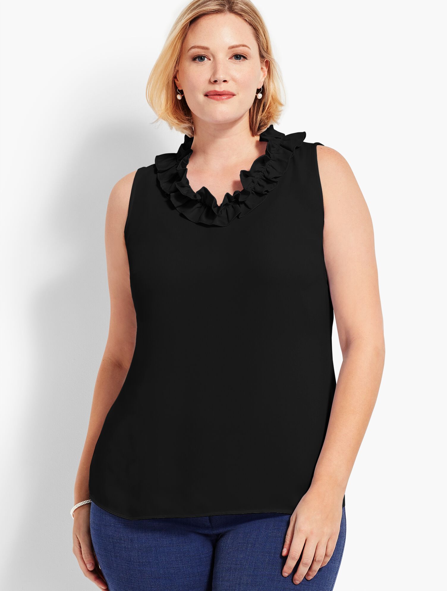 Pleated-Neck Shell - Solid