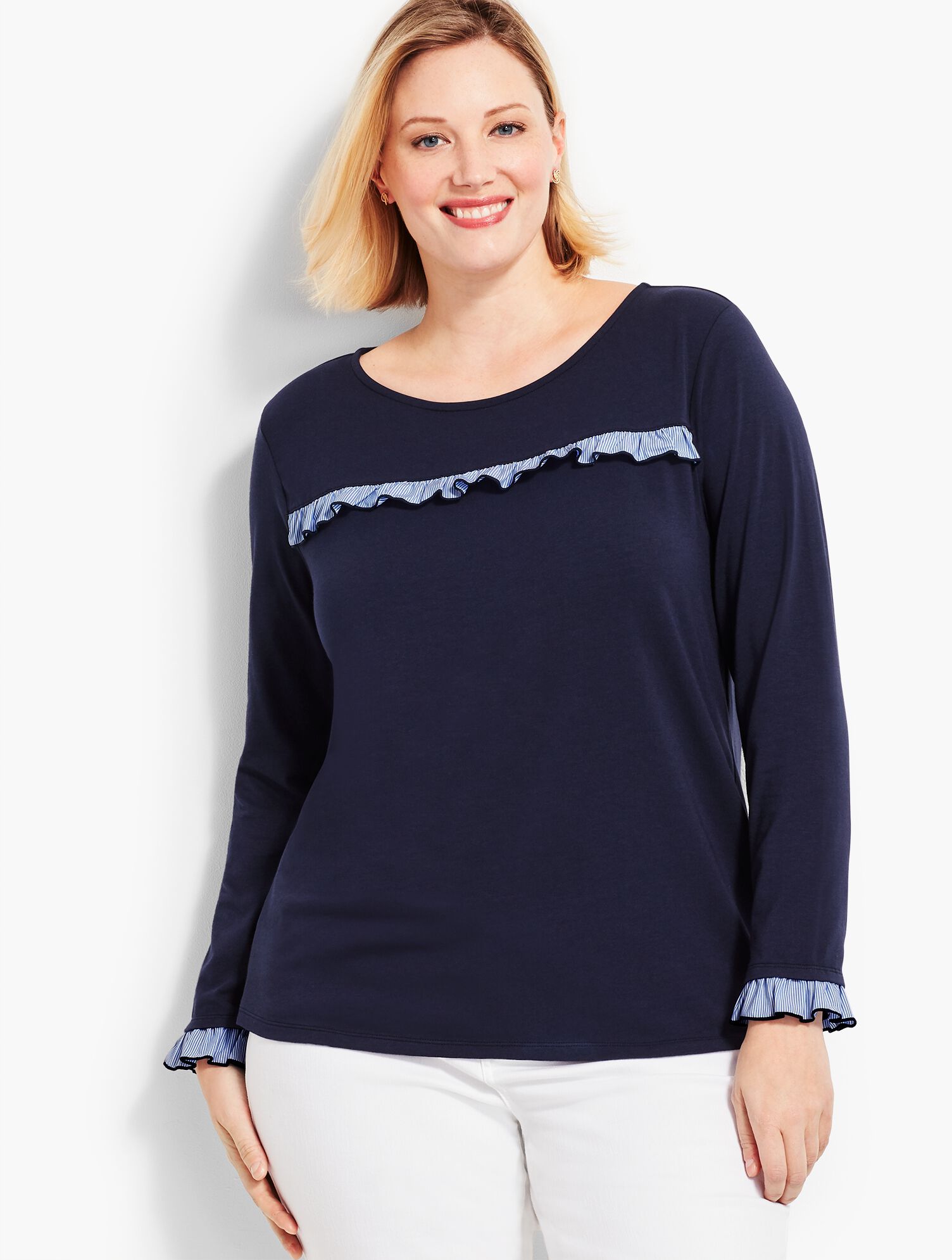 Ruffle-Yoke Crewneck Top