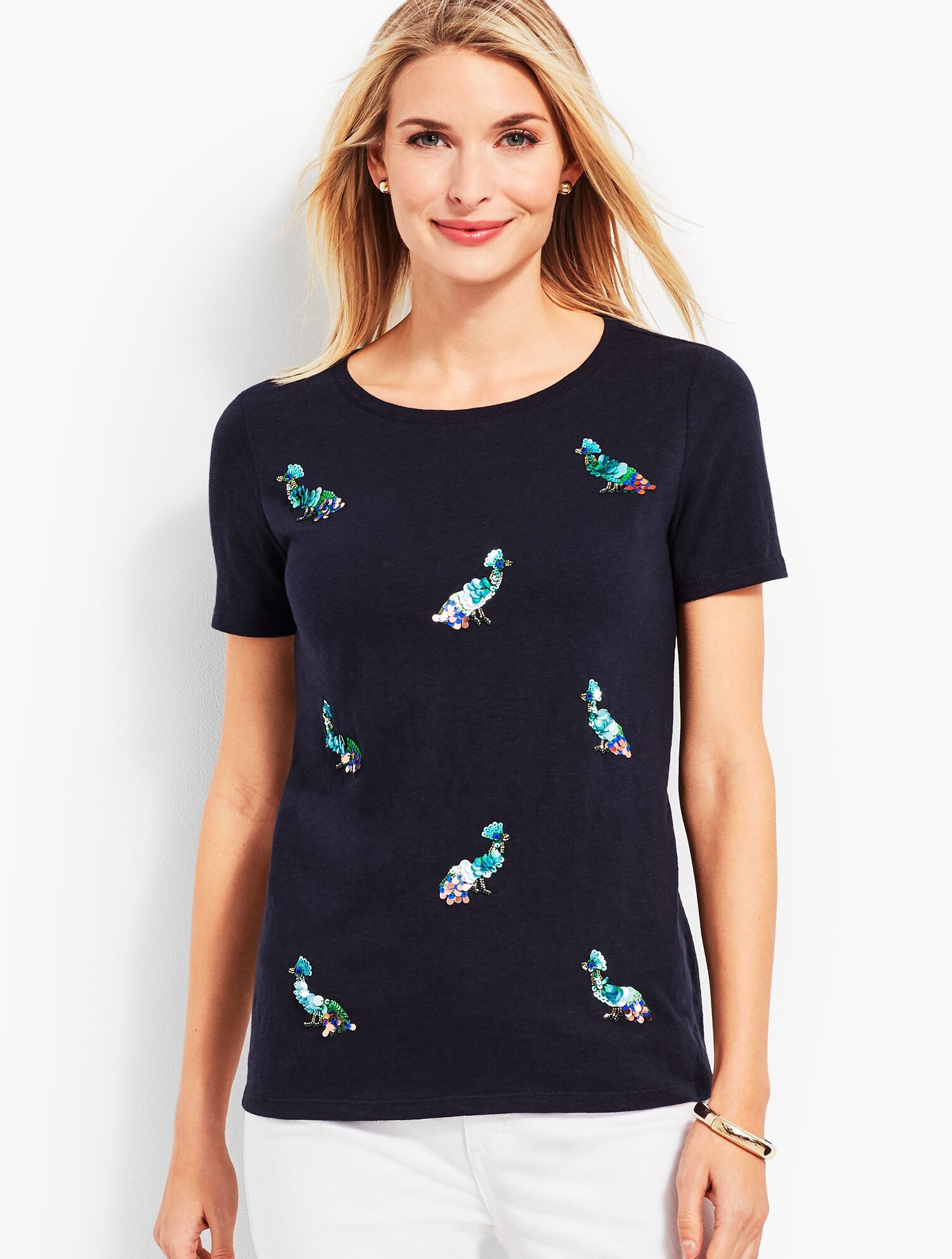 Embellished Peacocks Crewneck