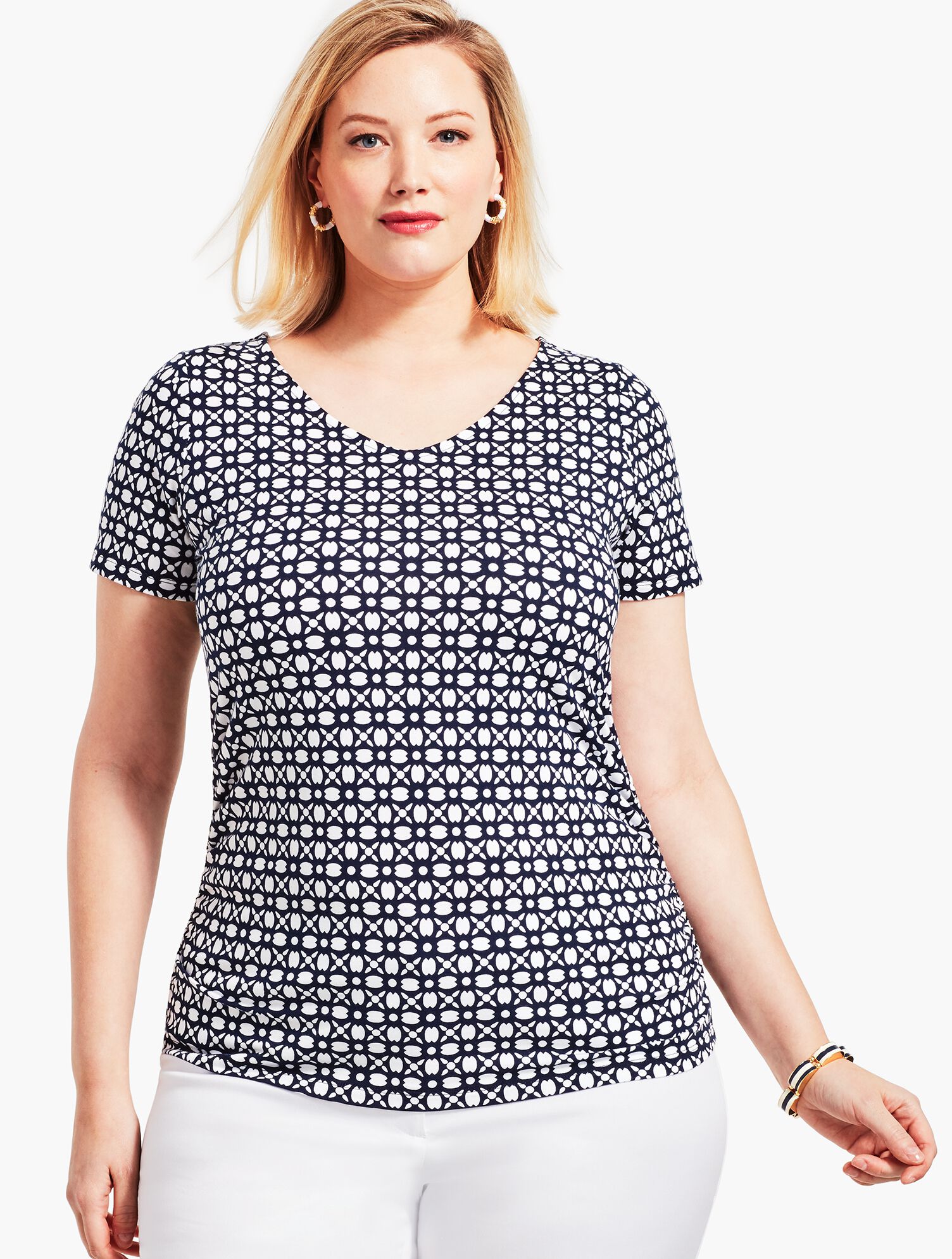 Small Blossoms Ruched V-Neck Tee