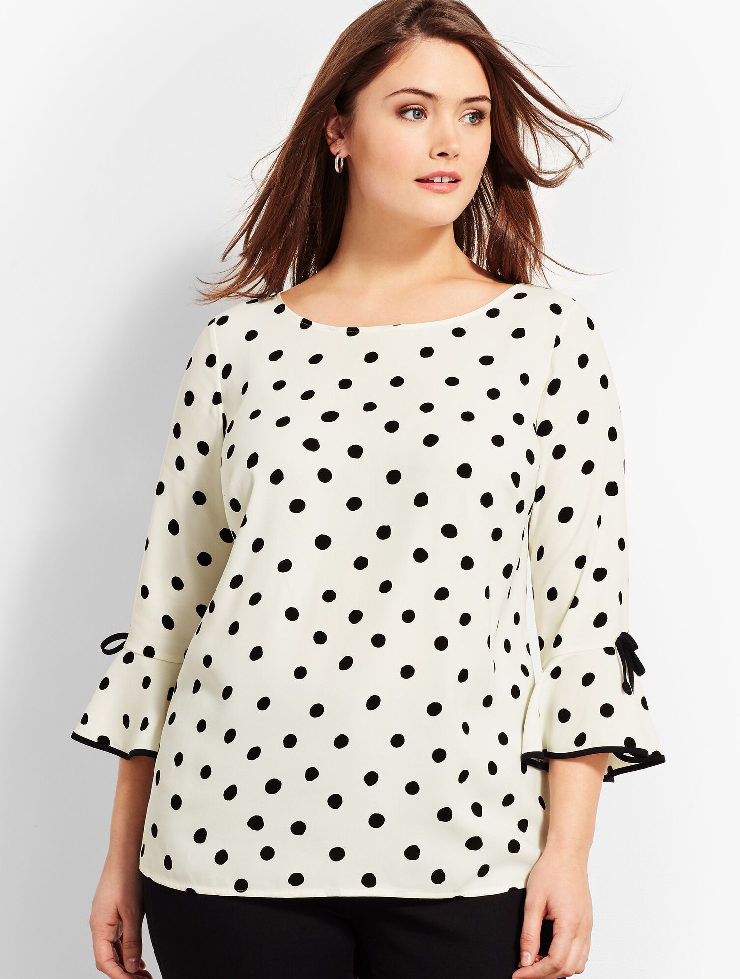Crepe Tie-Sleeve Dot Top