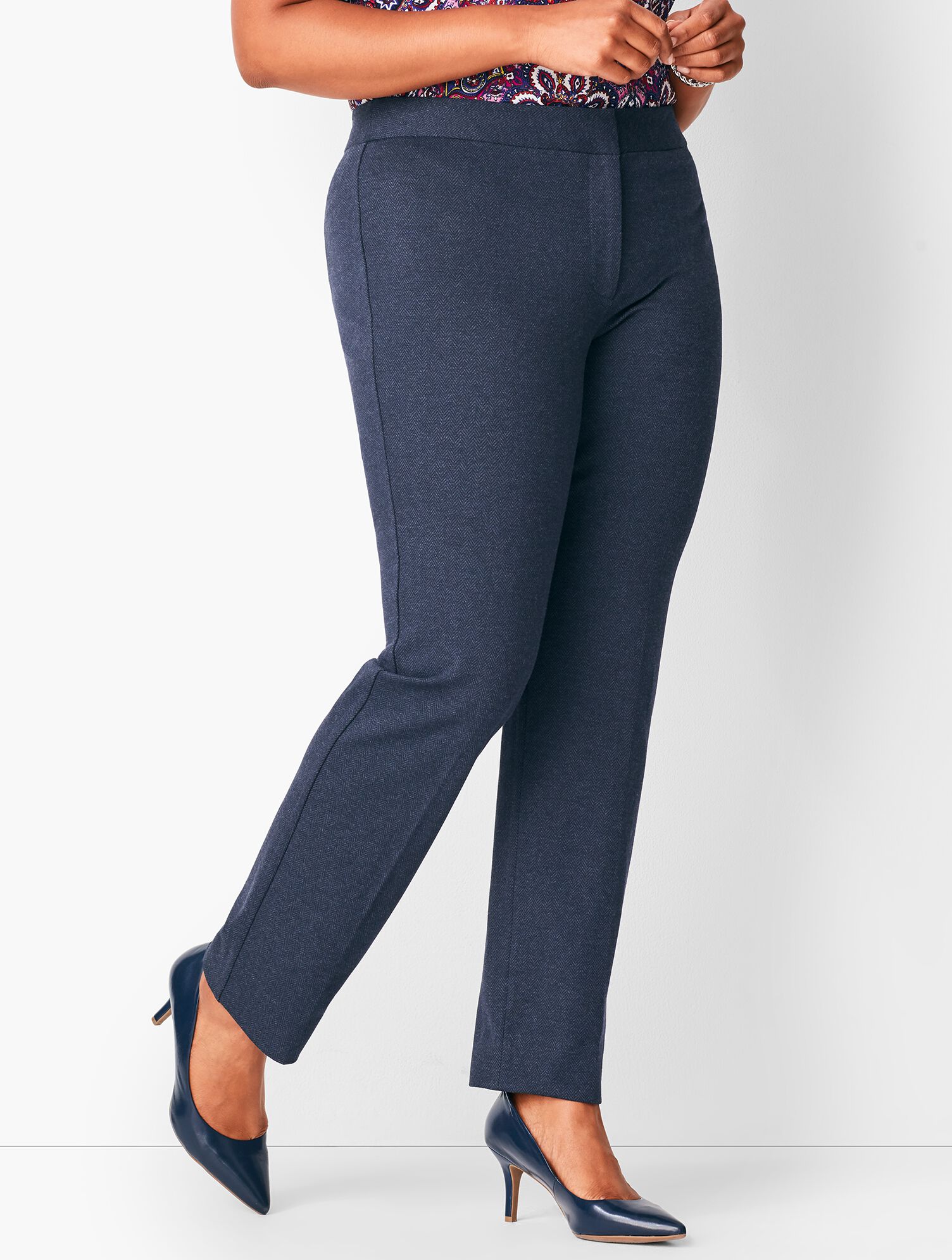 Italian Luxe Knit Herringbone Straight-Leg Pants