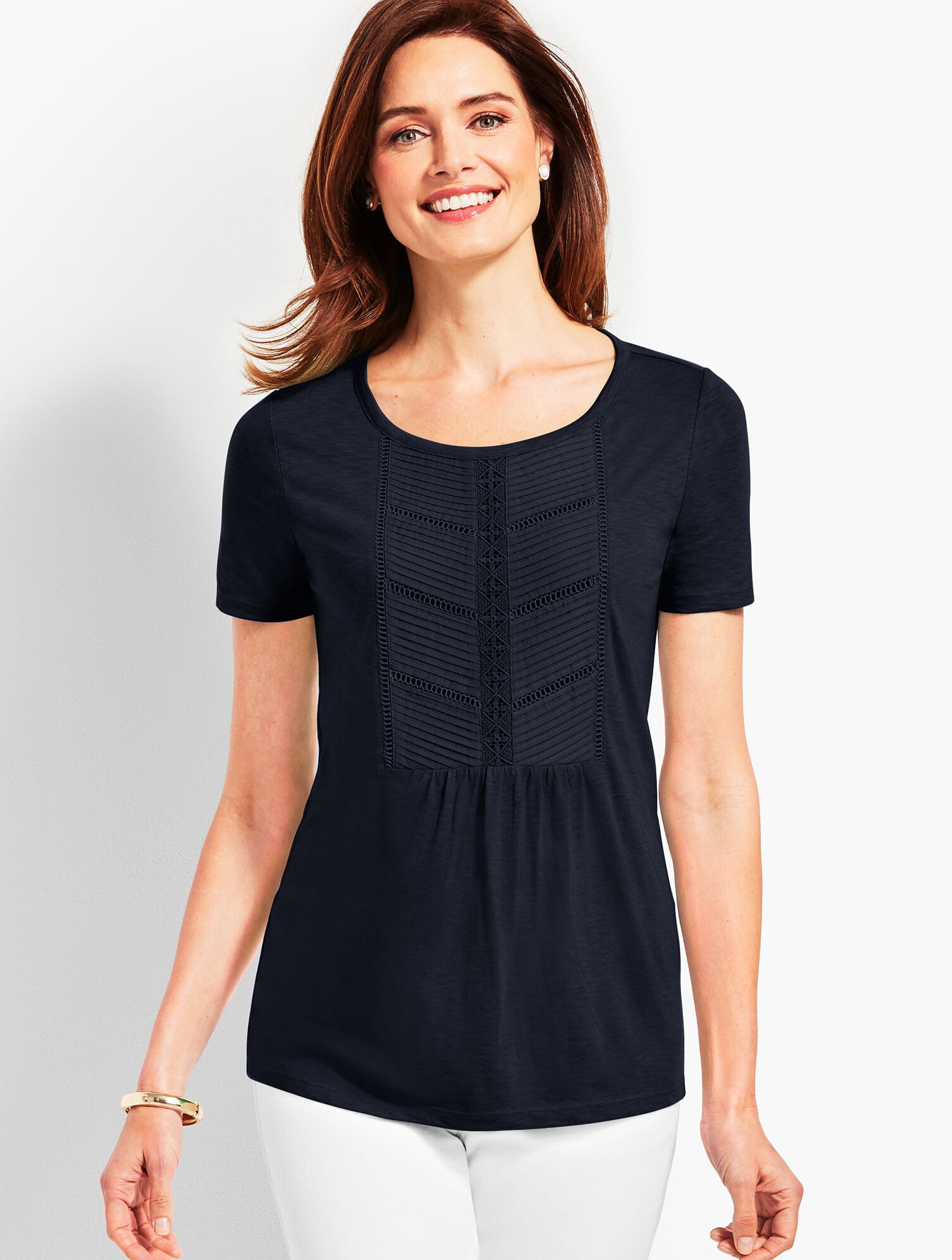 Woven Front Short-Sleeve Top