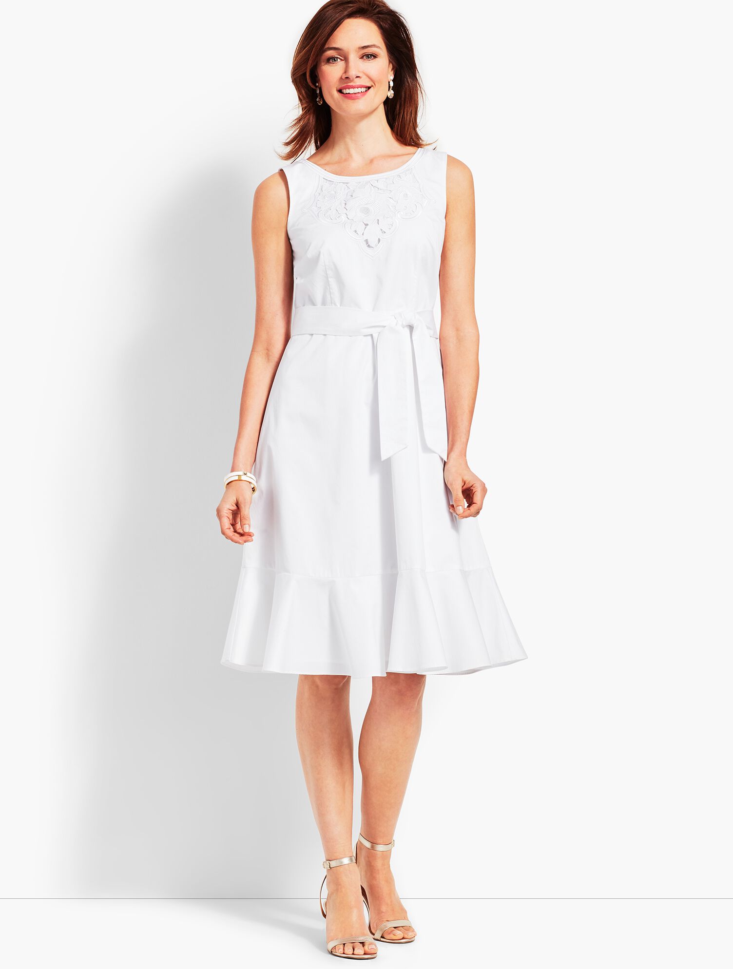 Embroidered Sateen Fit-and-Flare Dress