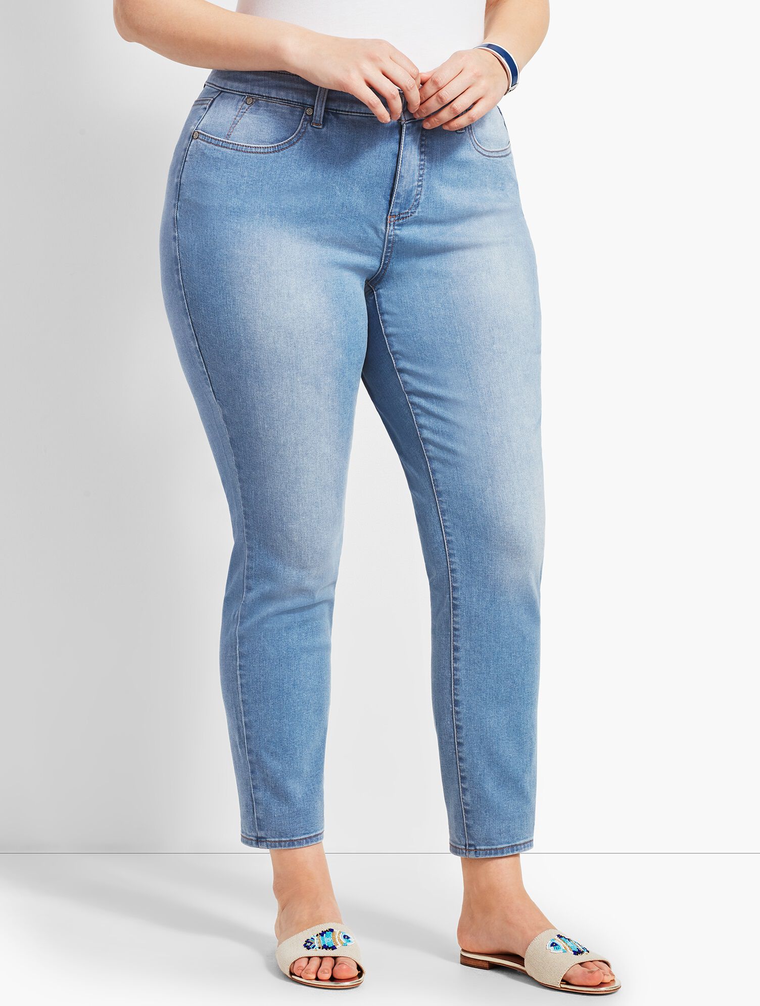 Woman Exclusive Beach Glass Denim Slim Ankle Jean
