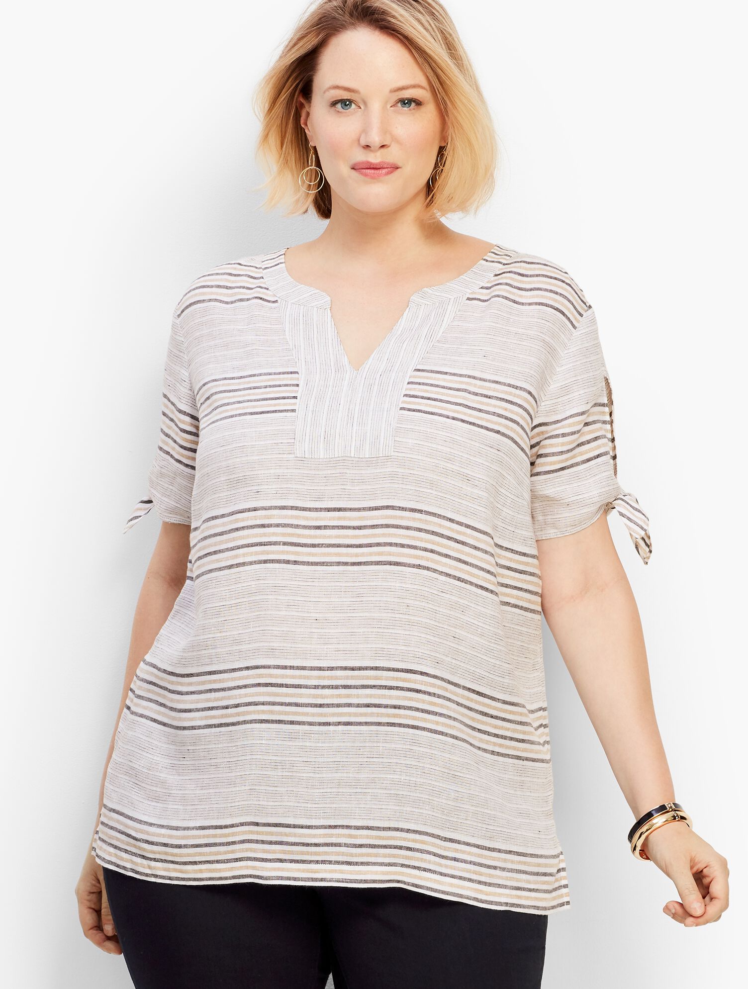 Reef Stripe Linen Tie-Sleeve Shirt