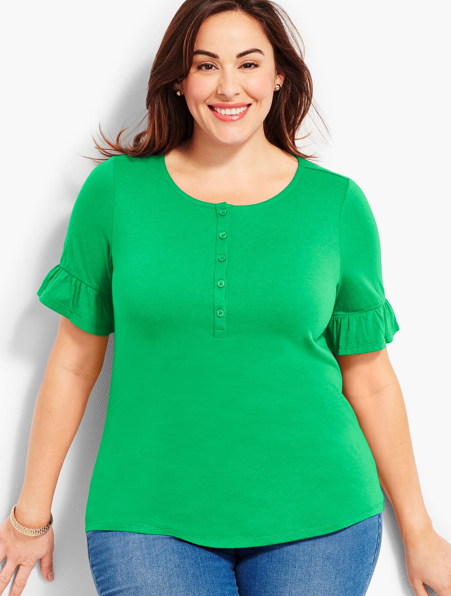 Ruffle-Sleeve Henley Top