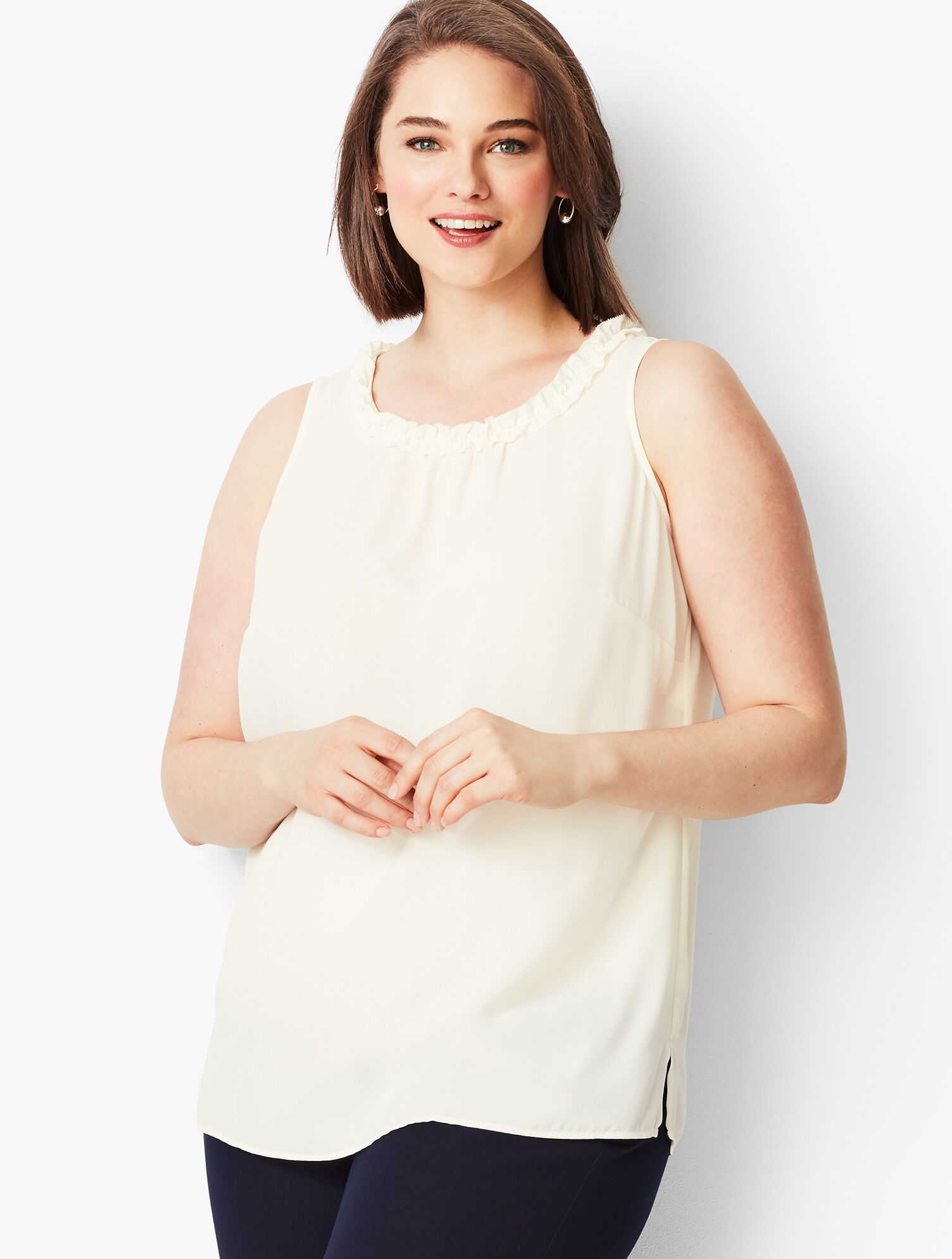 Sleevless Ruffle Neck Shell