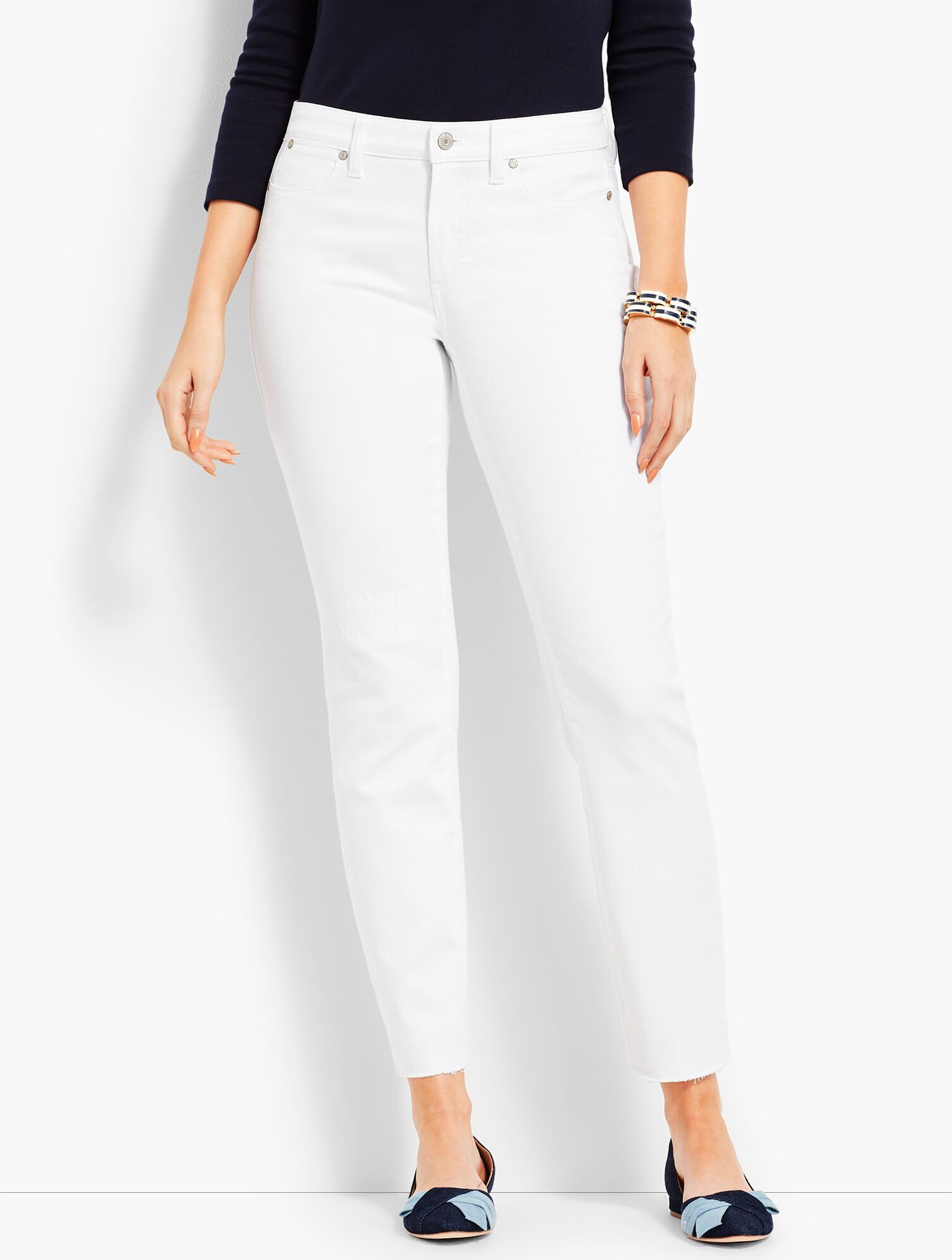 Patched Denim Slim Ankle - Curvy Fit/White