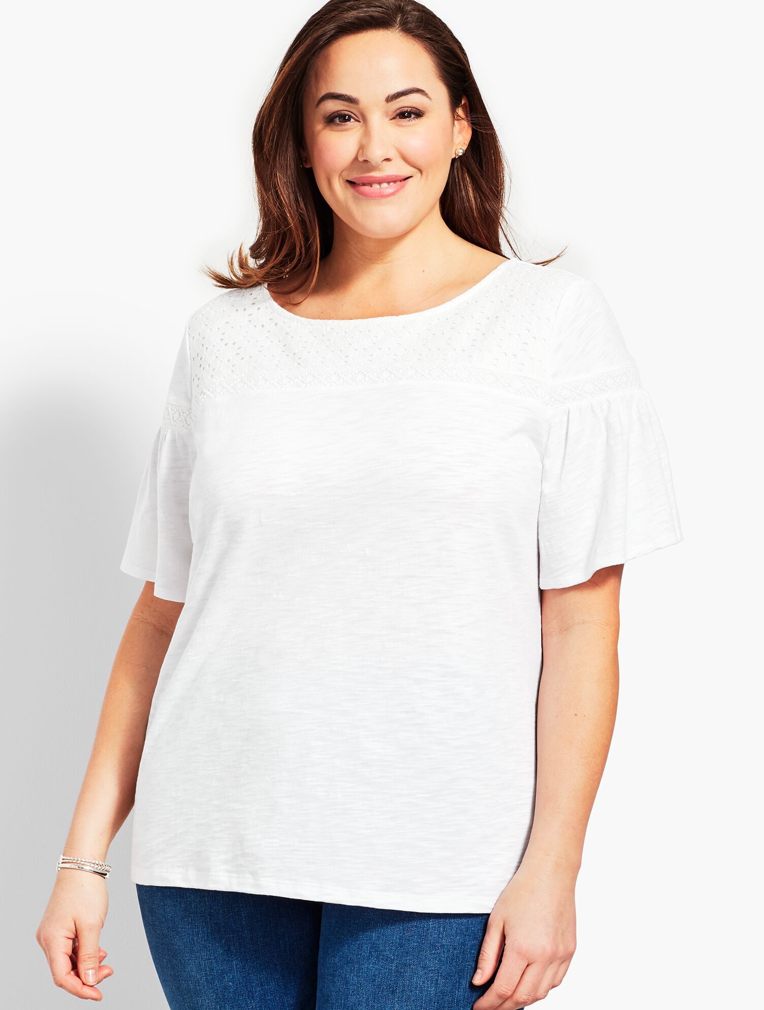 Flare-Sleeve Eyelet Tee