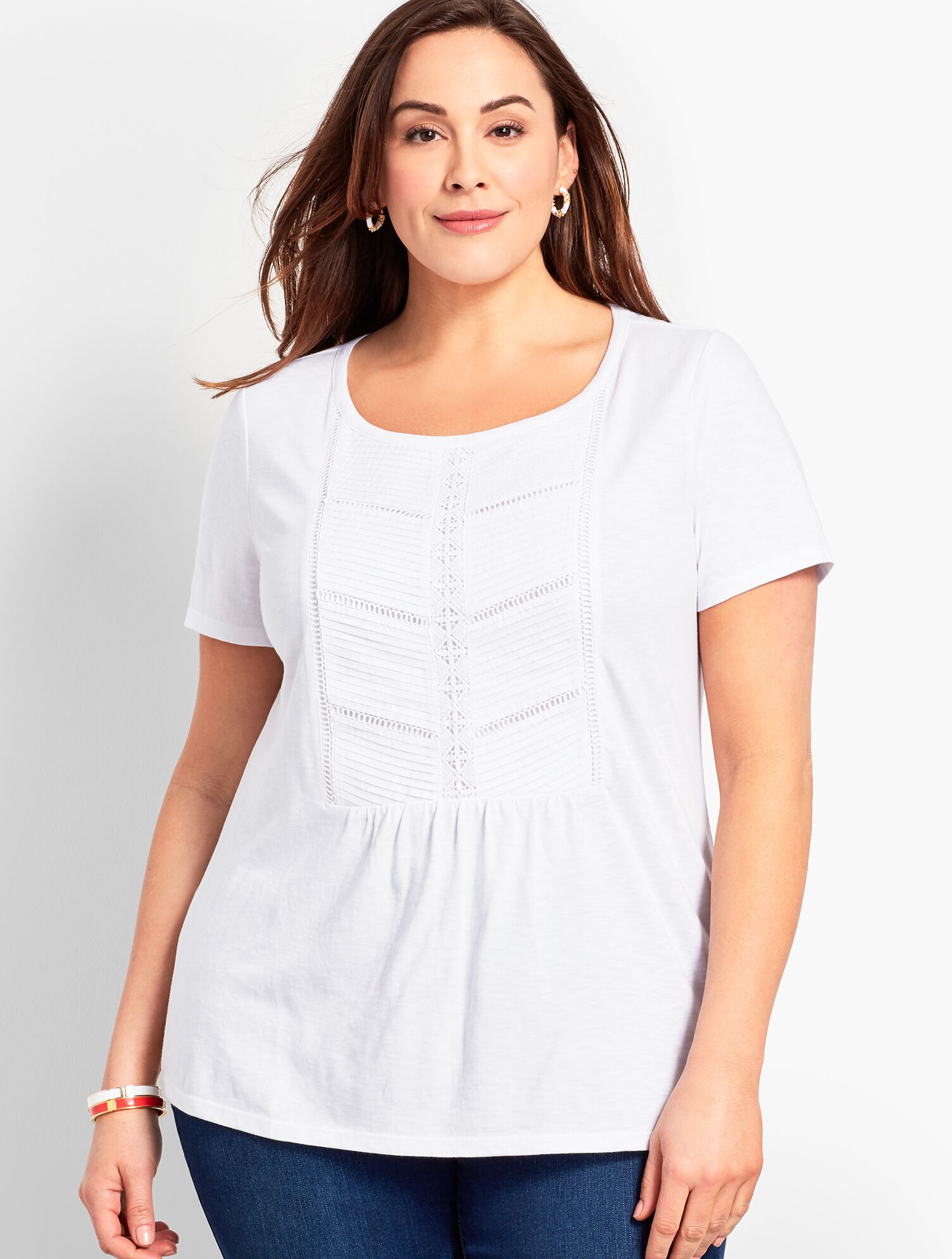 Woven Front Short-Sleeve Top