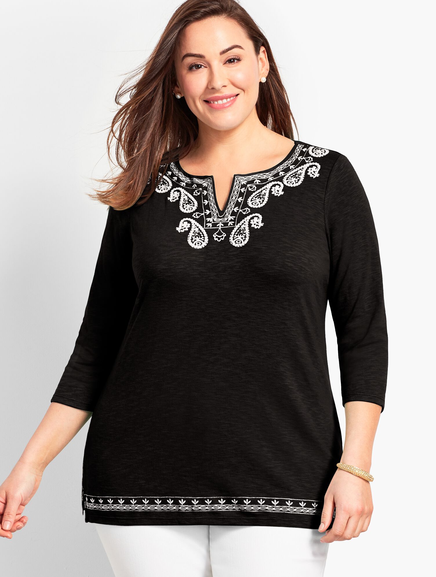 Embroidered Split-Neck Tunic