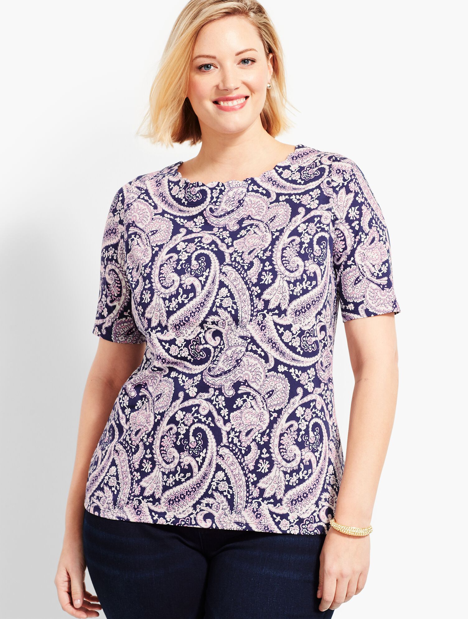 Village Scallop-Neck Tee - Paisley