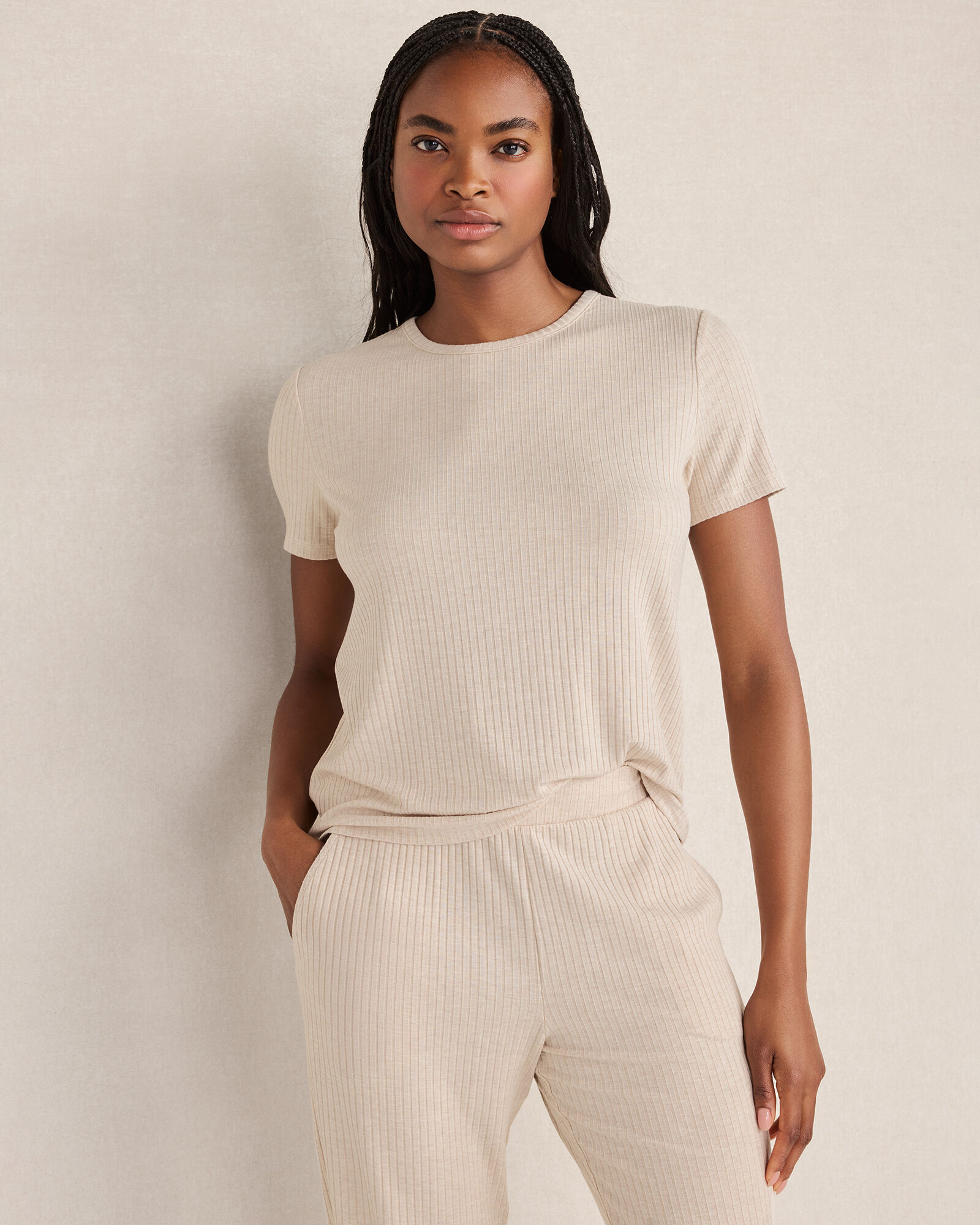 Resti Drapey Rib Knit Short Sleeve Top
