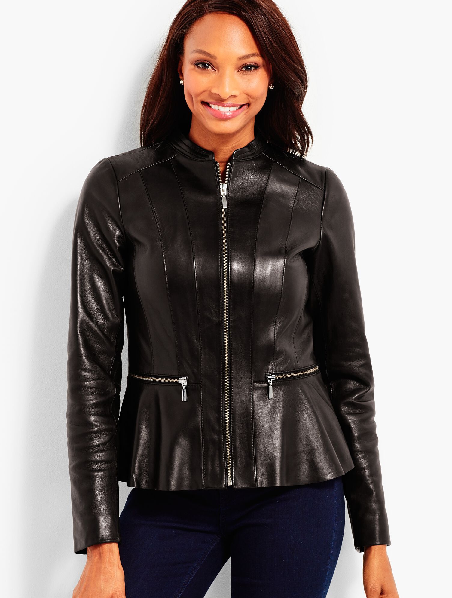 Leather Peplum Zip Jacket