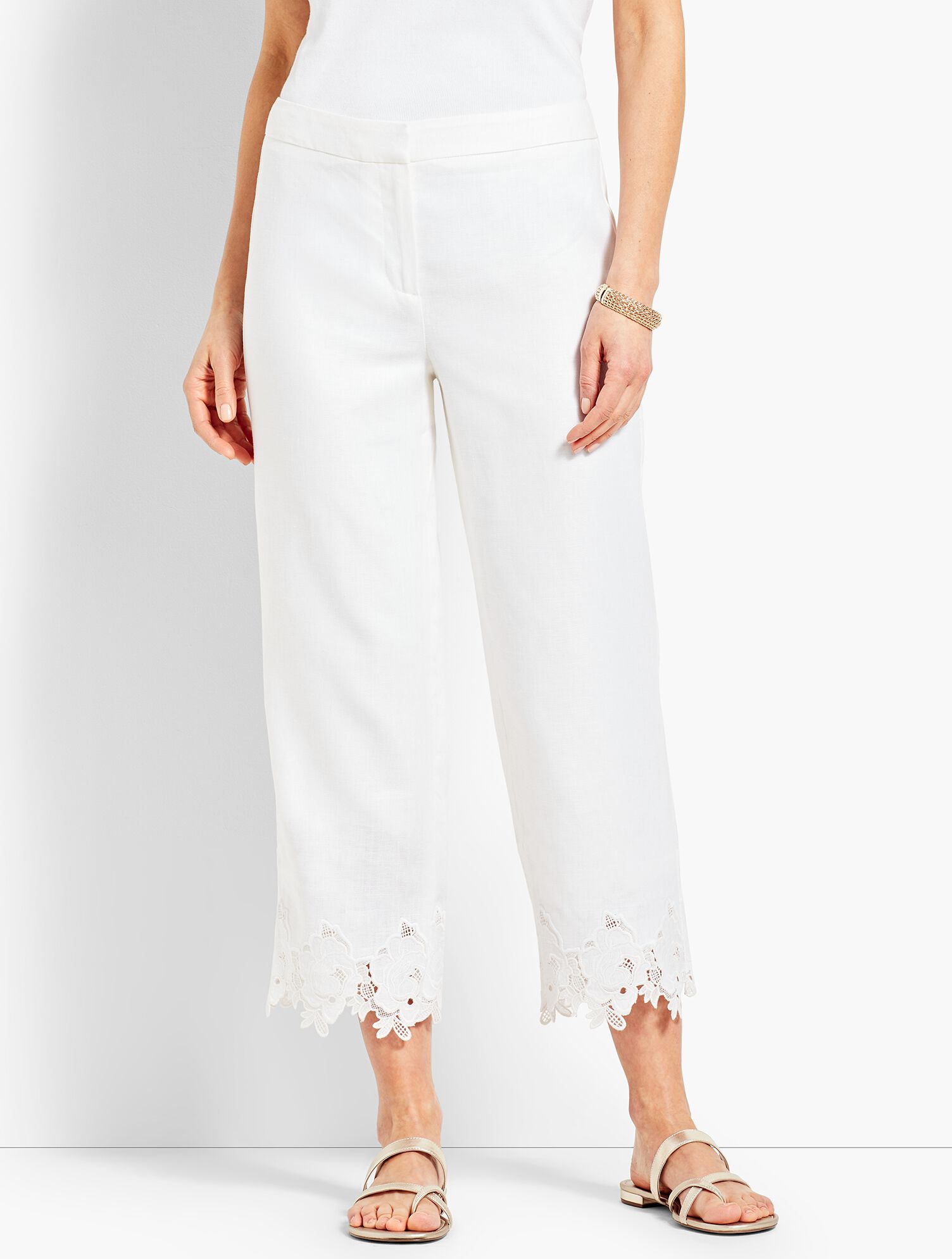 Embroidered Linen Straight Crop