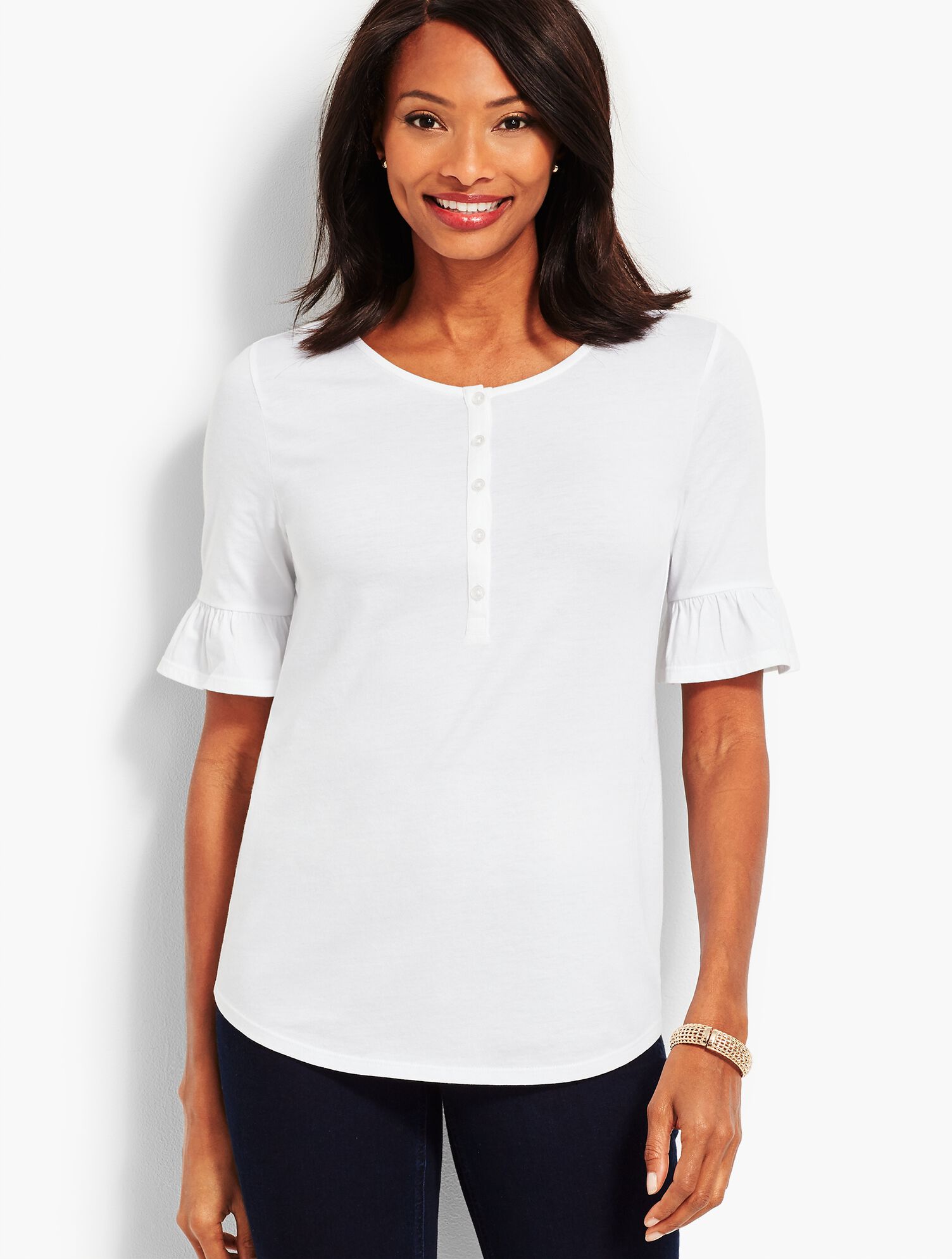 Ruffle-Sleeve Henley Top