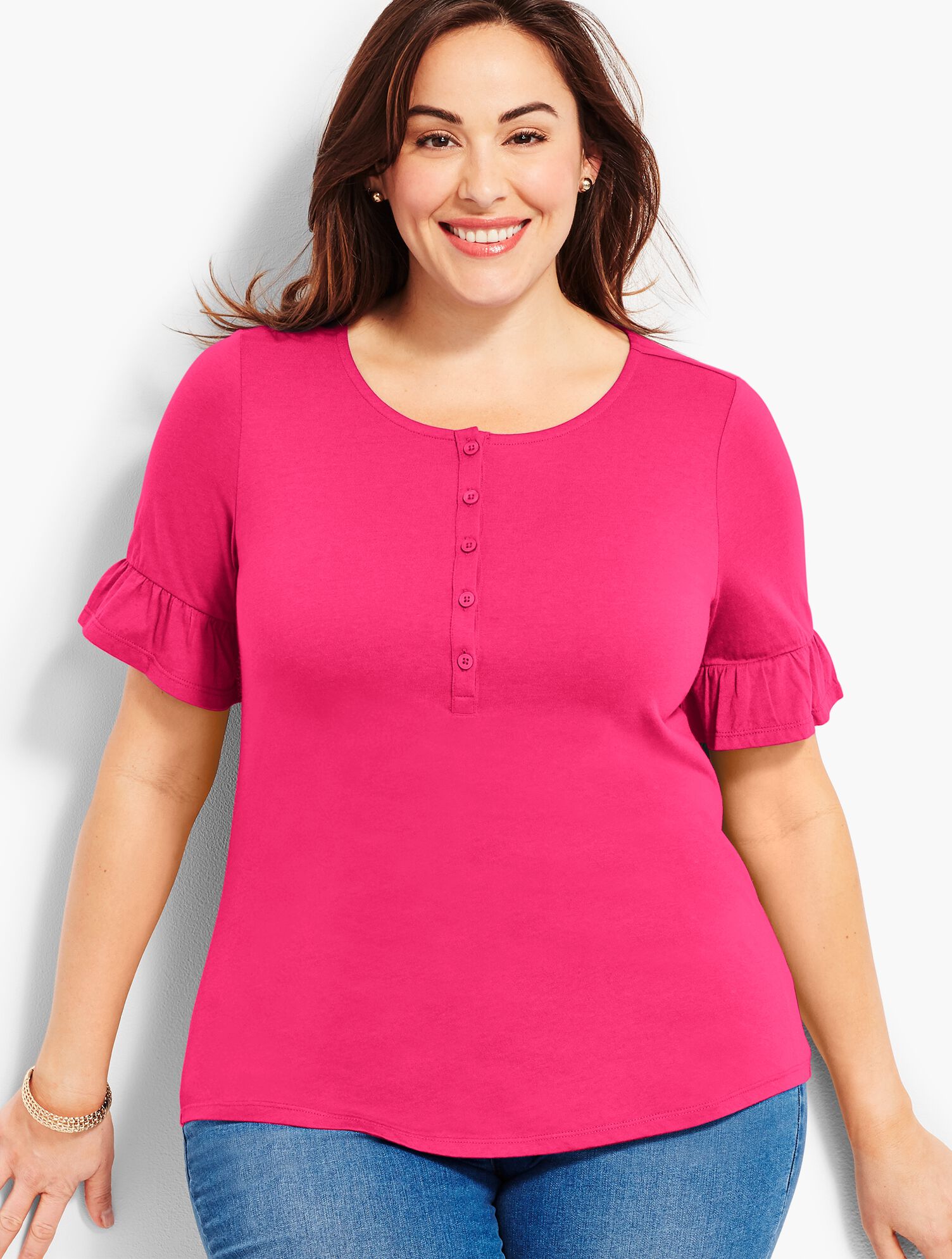 Ruffle-Sleeve Henley Top