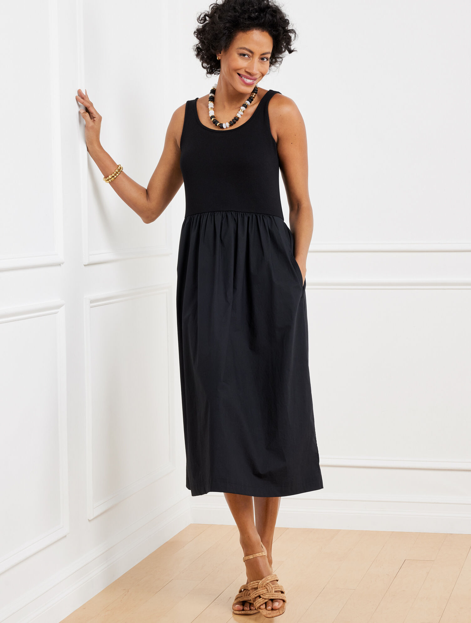 Sleeveless Mixed Media Midi Dress