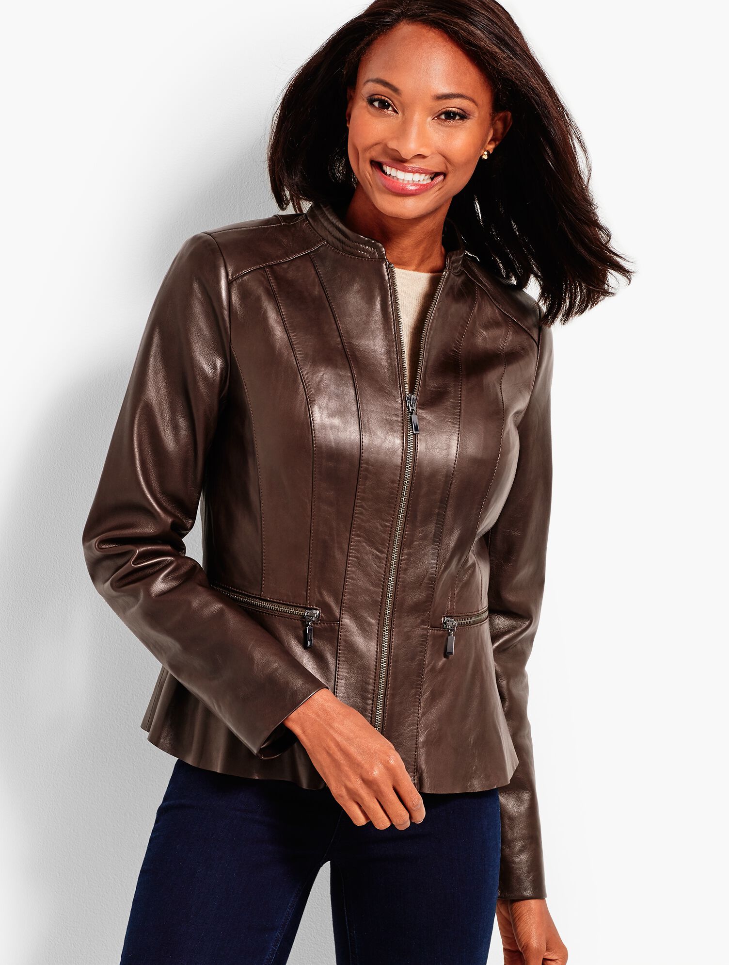 Leather Peplum Zip Jacket