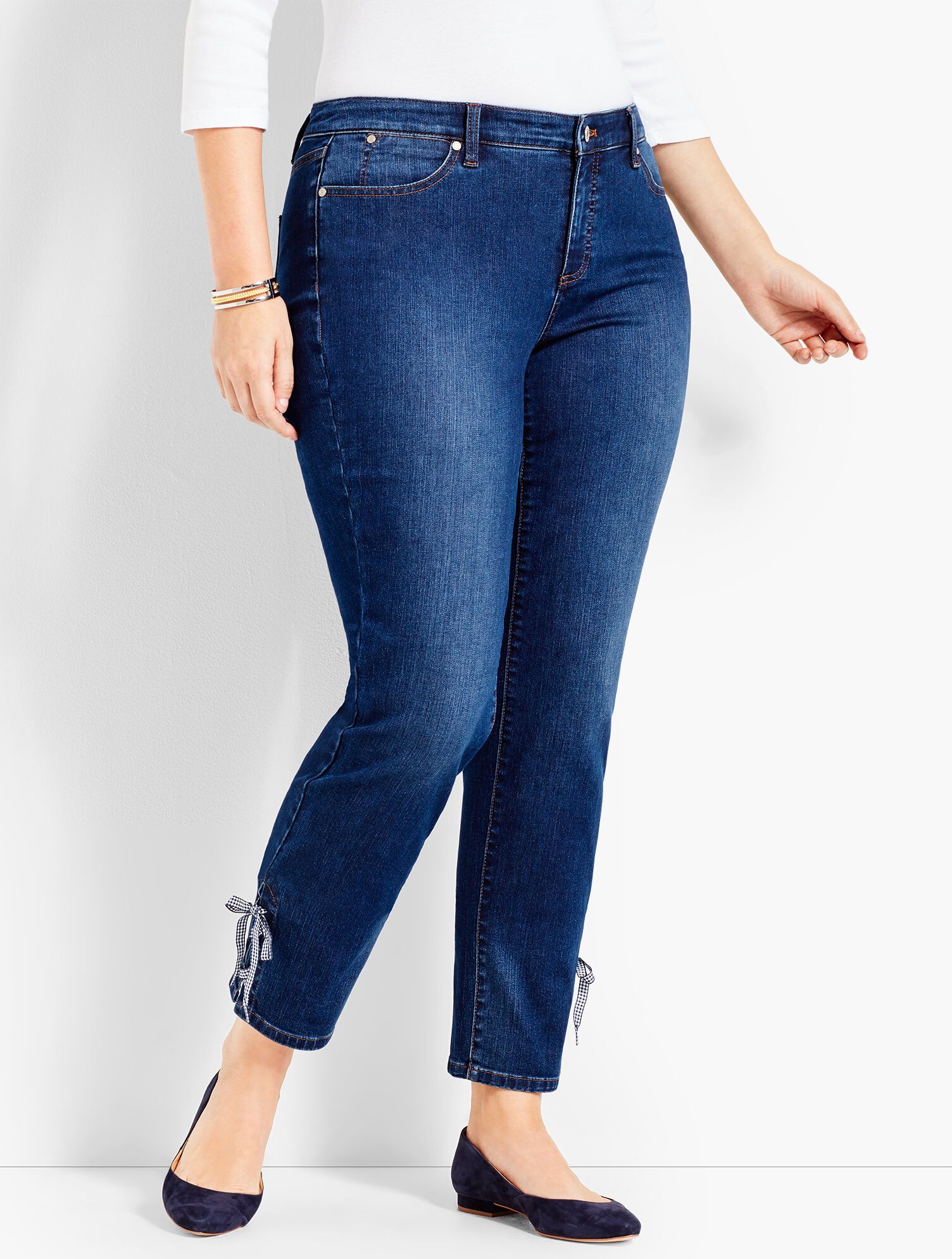 Gingham Lace-Up Denim Slim Ankle - Brenton Wash