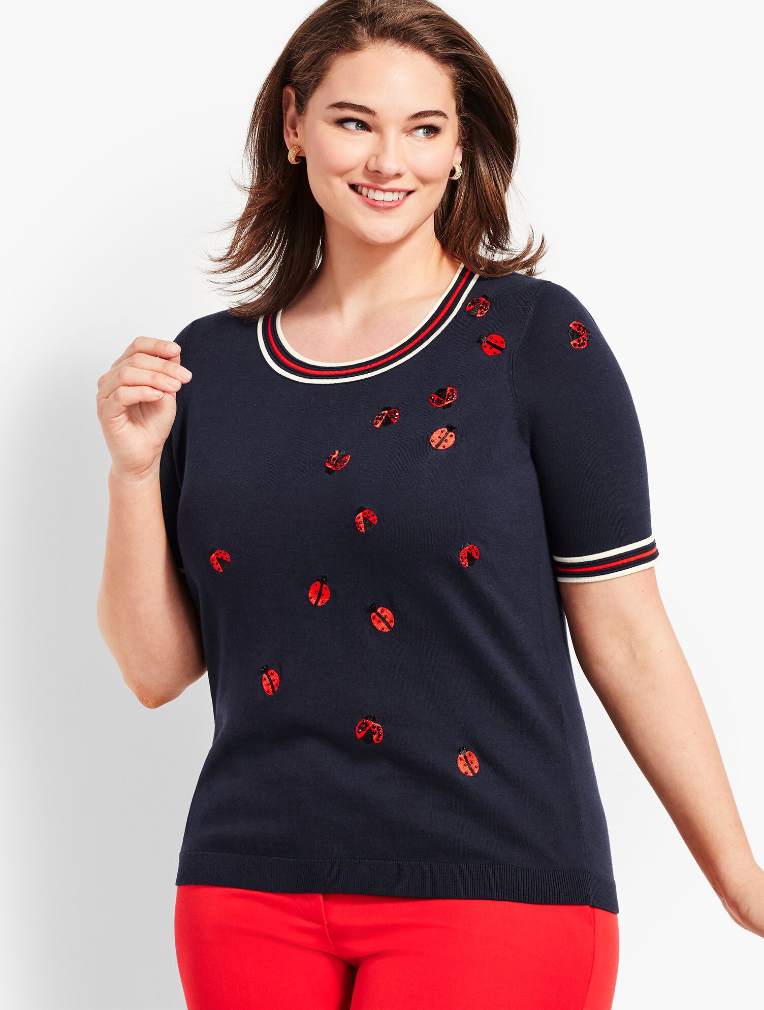 O, The Oprah Magazine Collection for Talbots Embroidered &amp; Beaded Sweater
