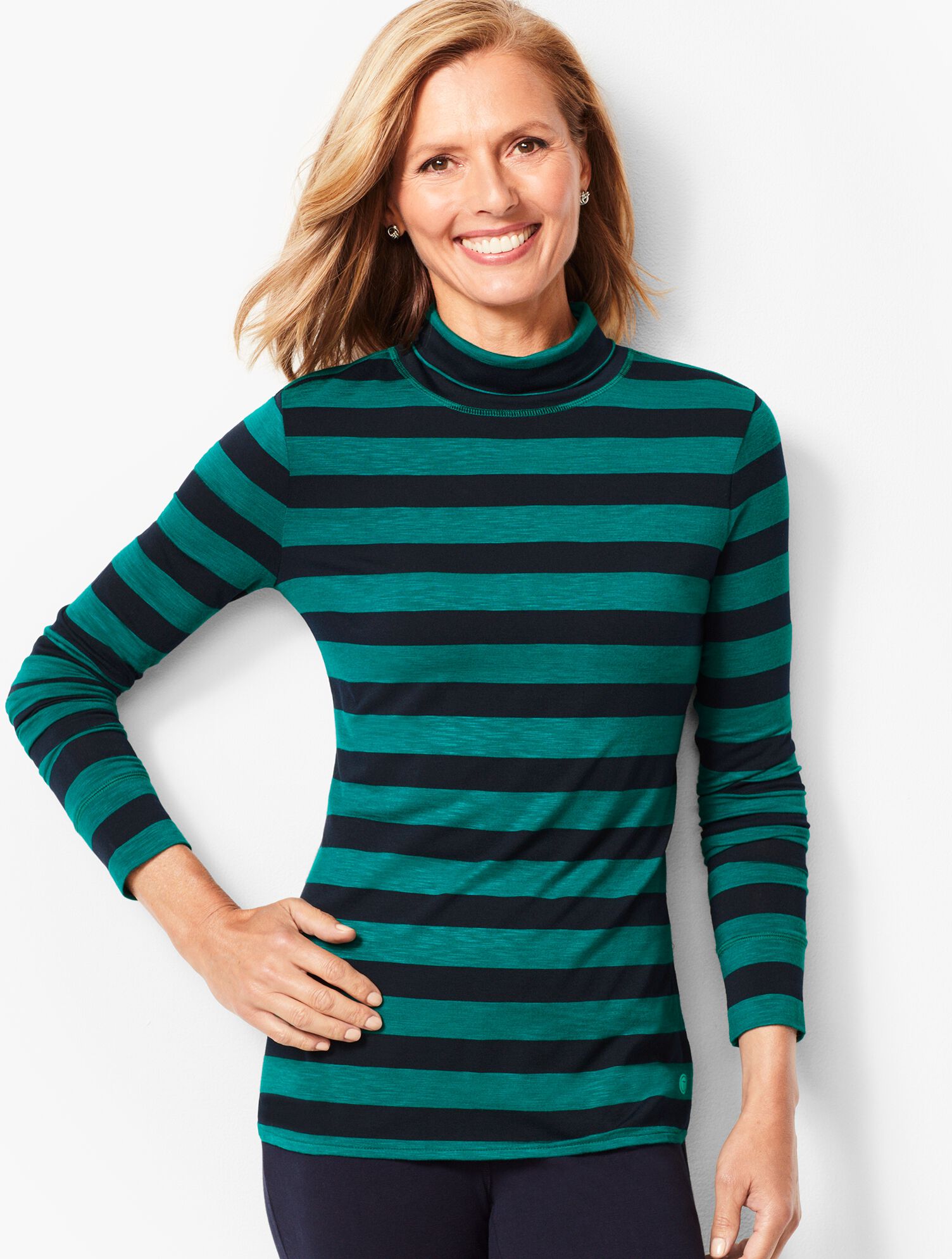 Scrunched Turtleneck Stripe Top