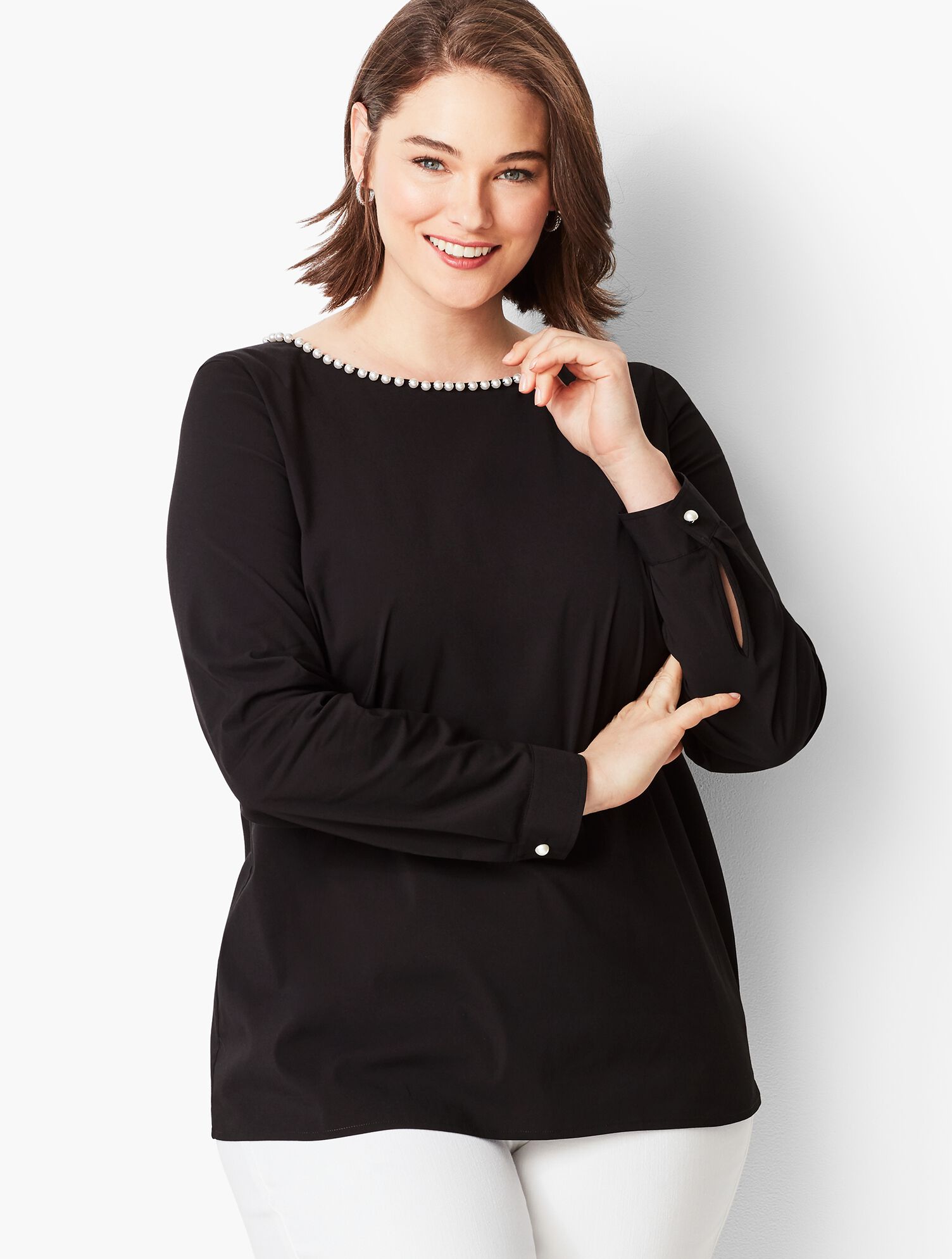 Pearl-Necklace Poplin Top