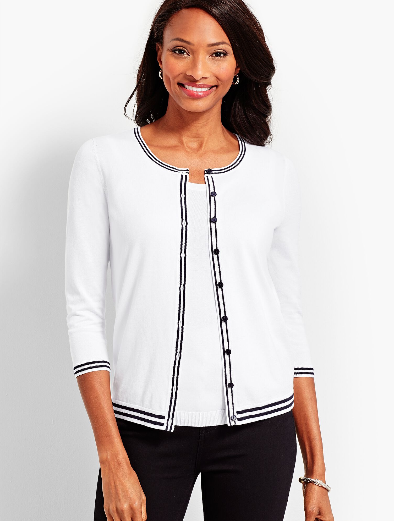 Tipped Charming Cardigan - White