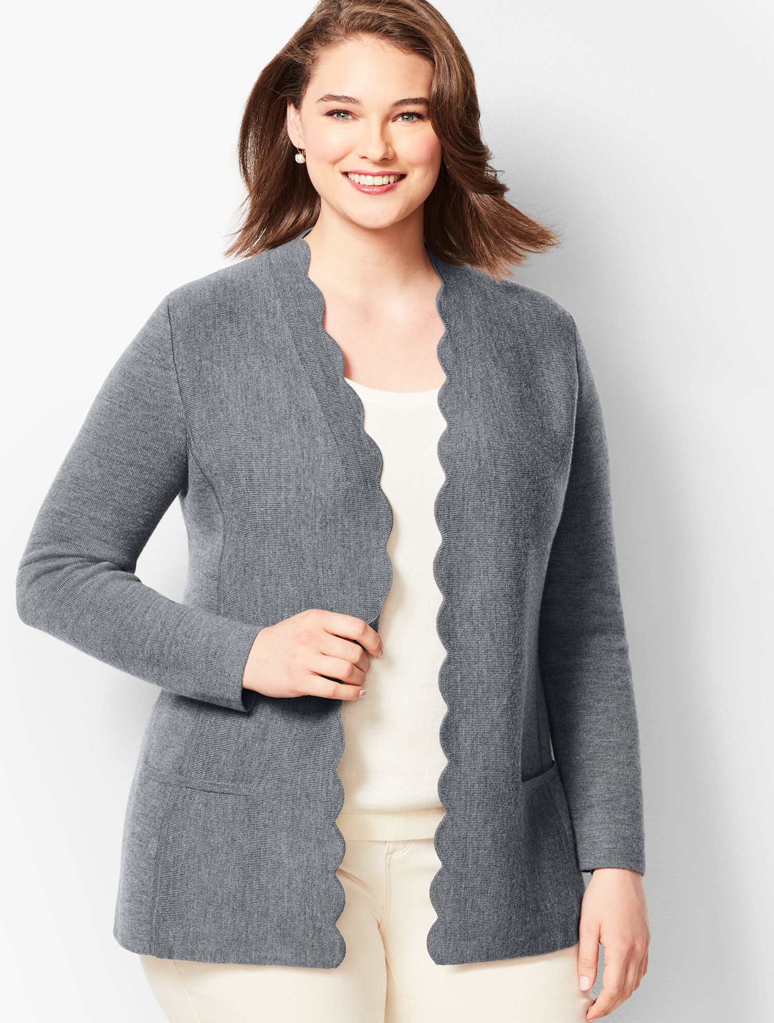 Merino Scallop-Edge Sweater Jacket