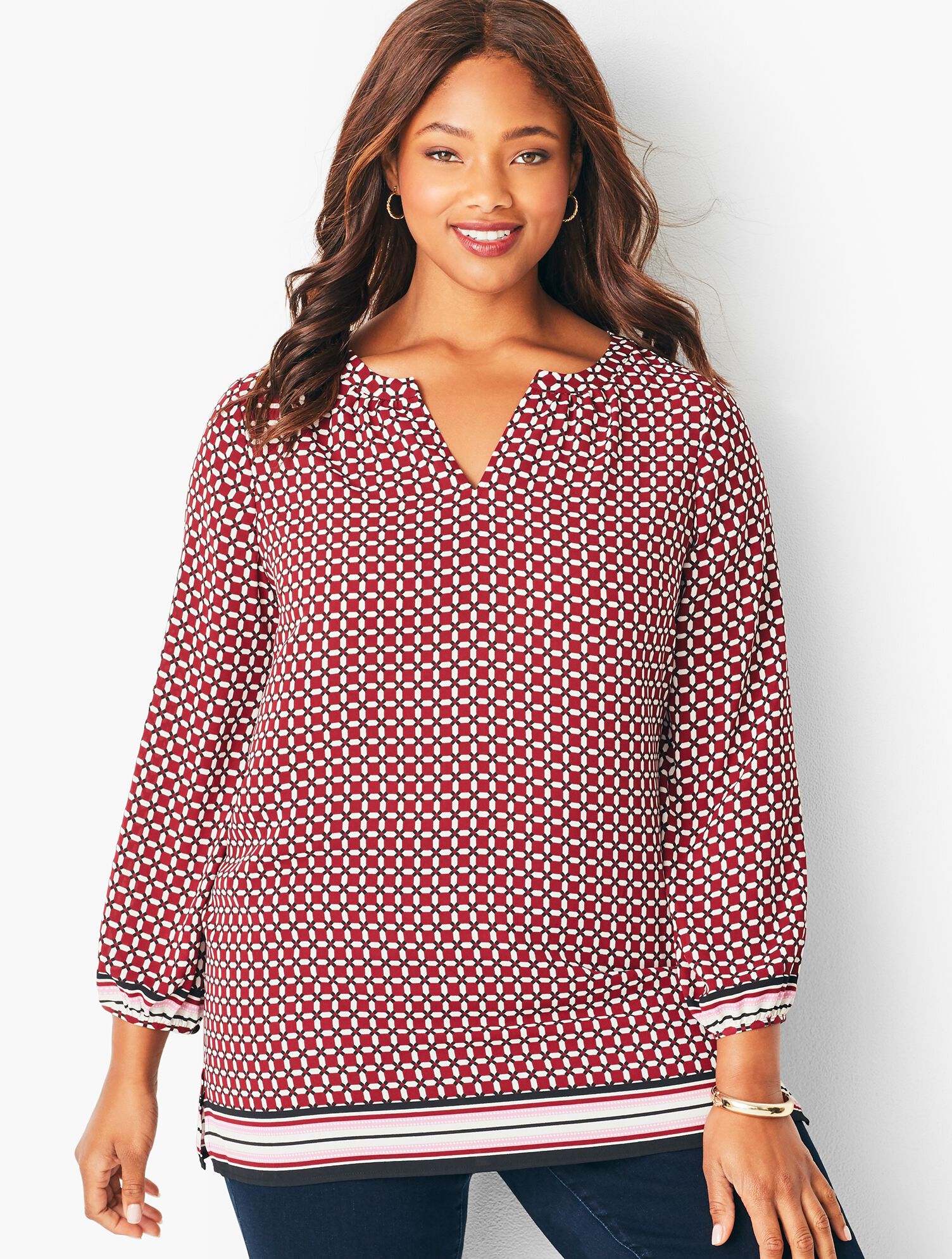 Plus Size Geo-Print Blouse
