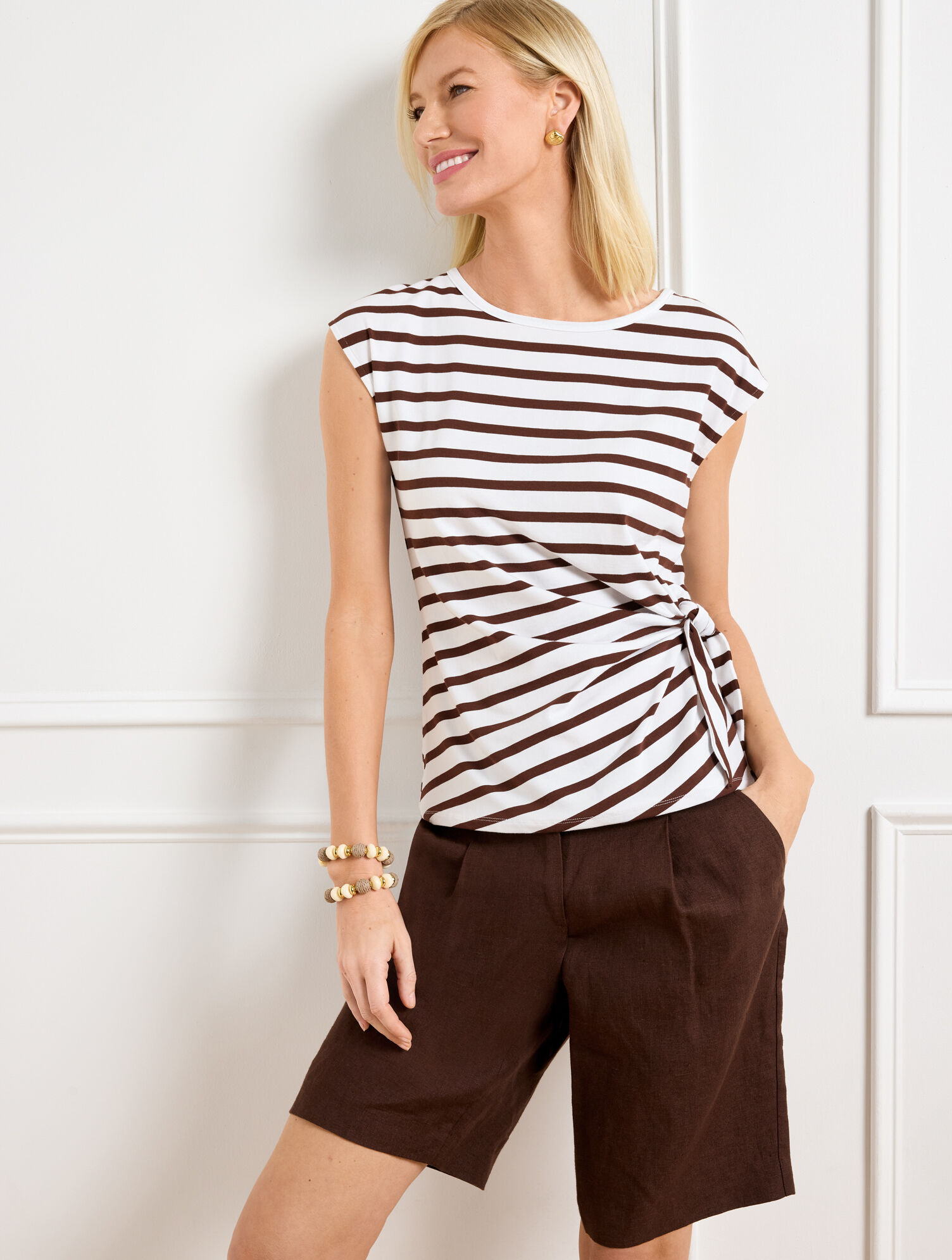 Side Tie Crewneck Tee - Stripe
