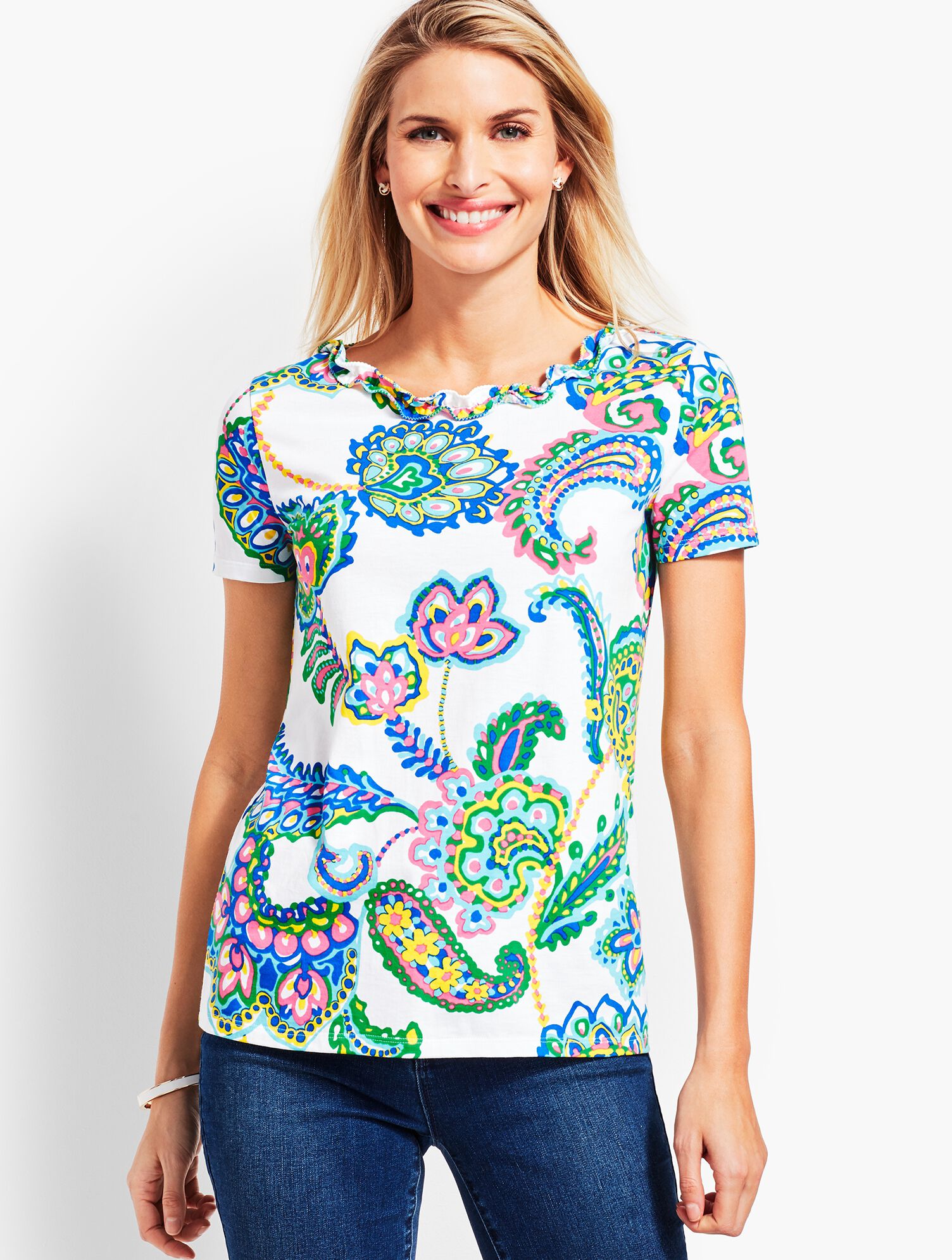 Pima Cascade Crewneck Tee-Paisley
