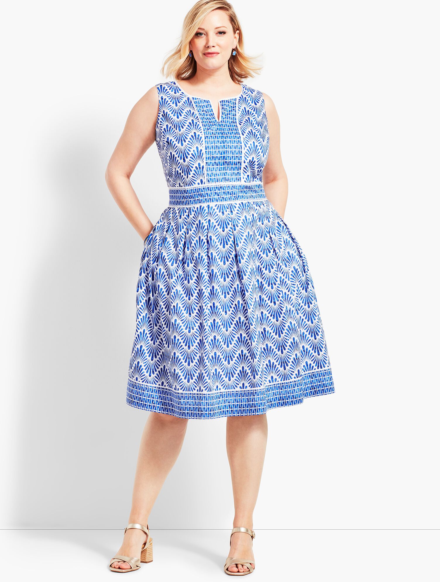 Geo Mixed-Print Fit-and-Flare Dress