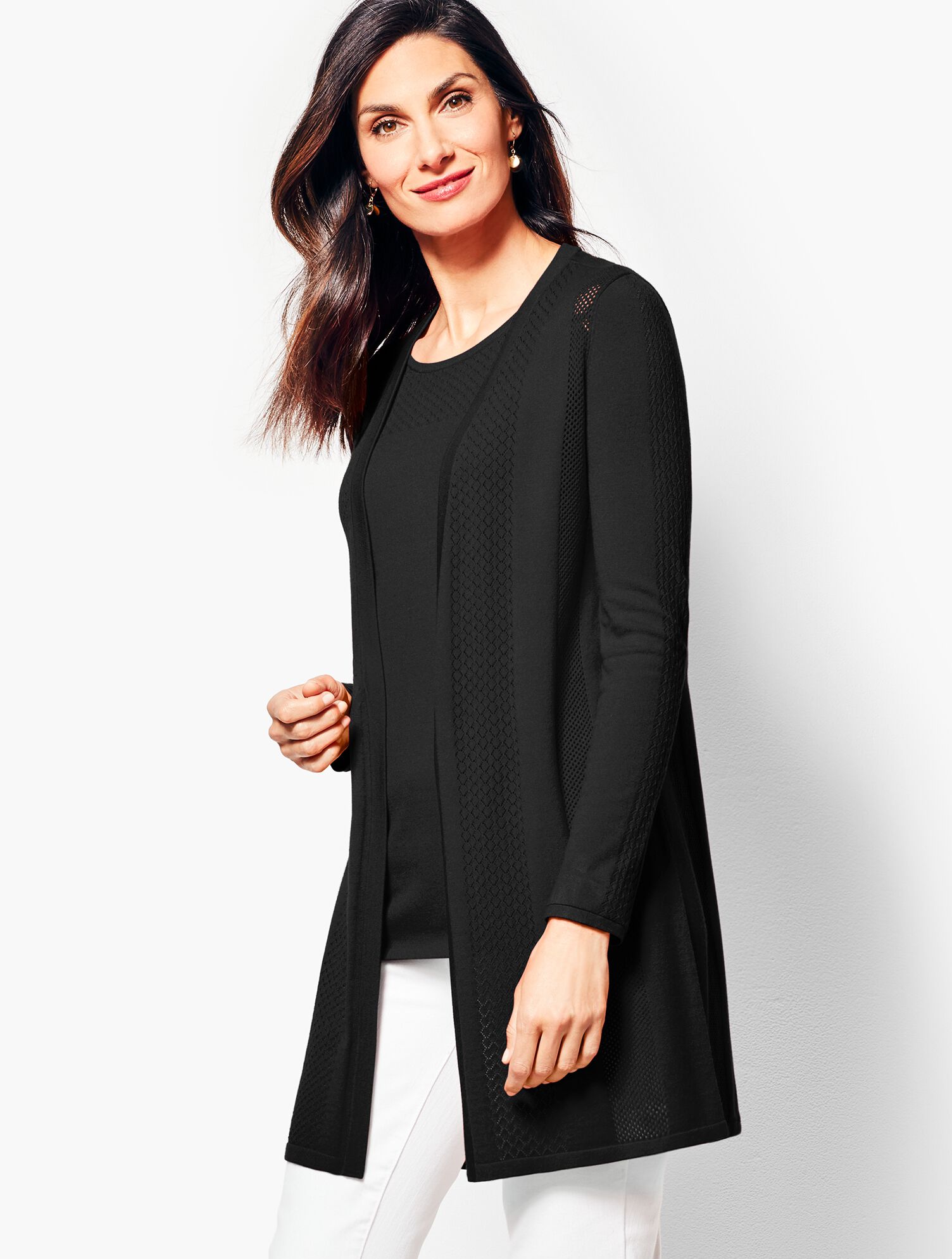 Long Pointelle No-Close Cardigan
