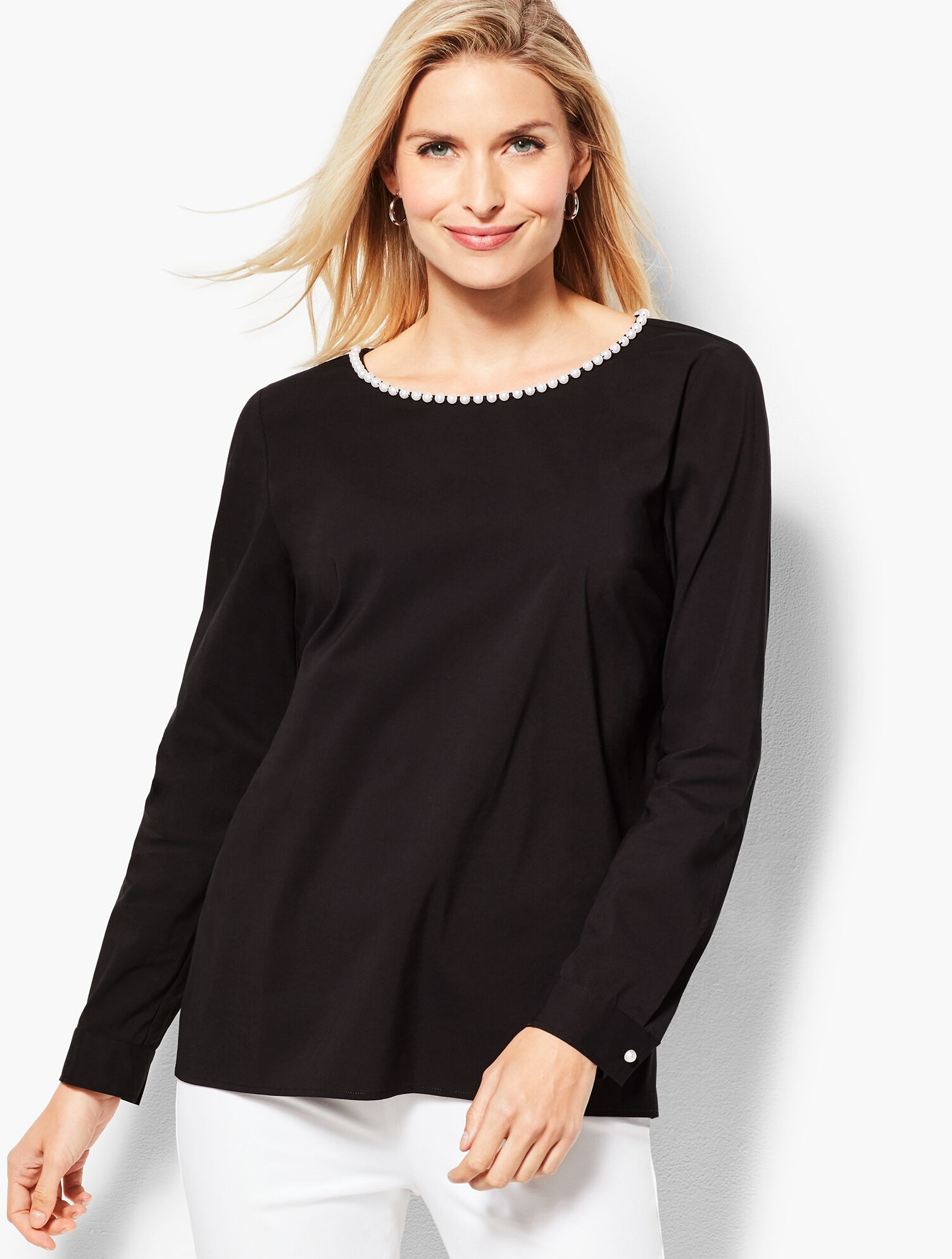 Pearl-Necklace Poplin Top