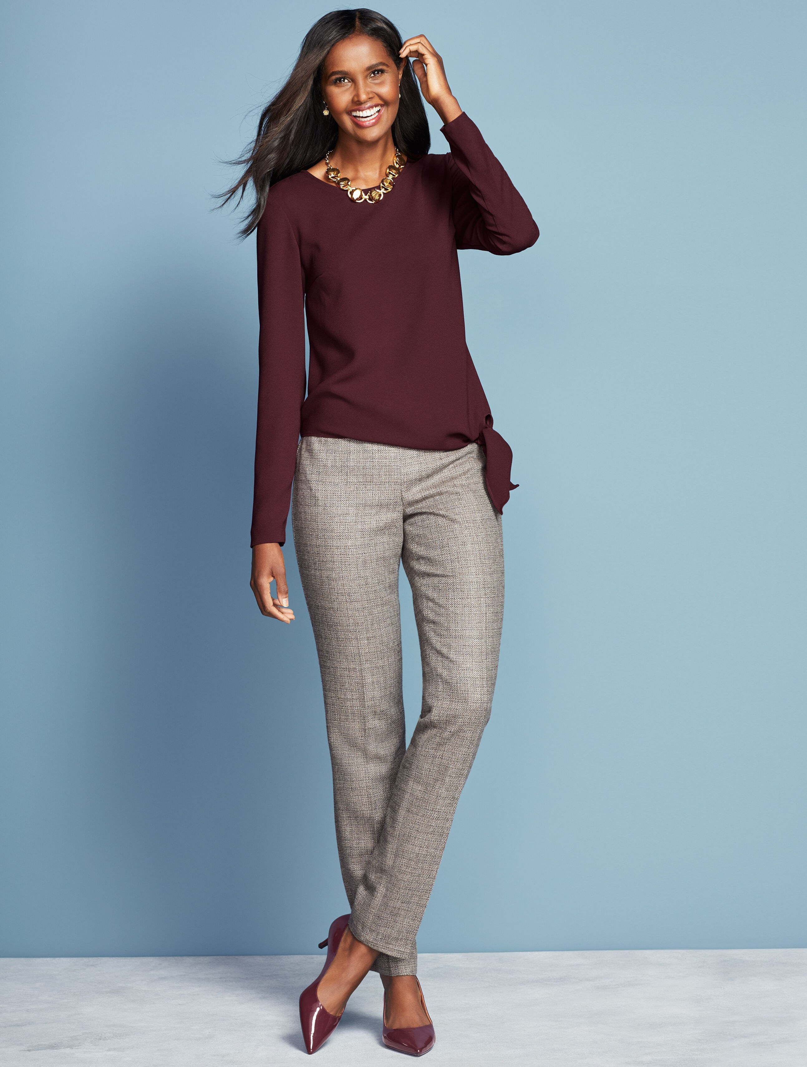 Luxe Tweed Side-Zip Slim-Leg Pant