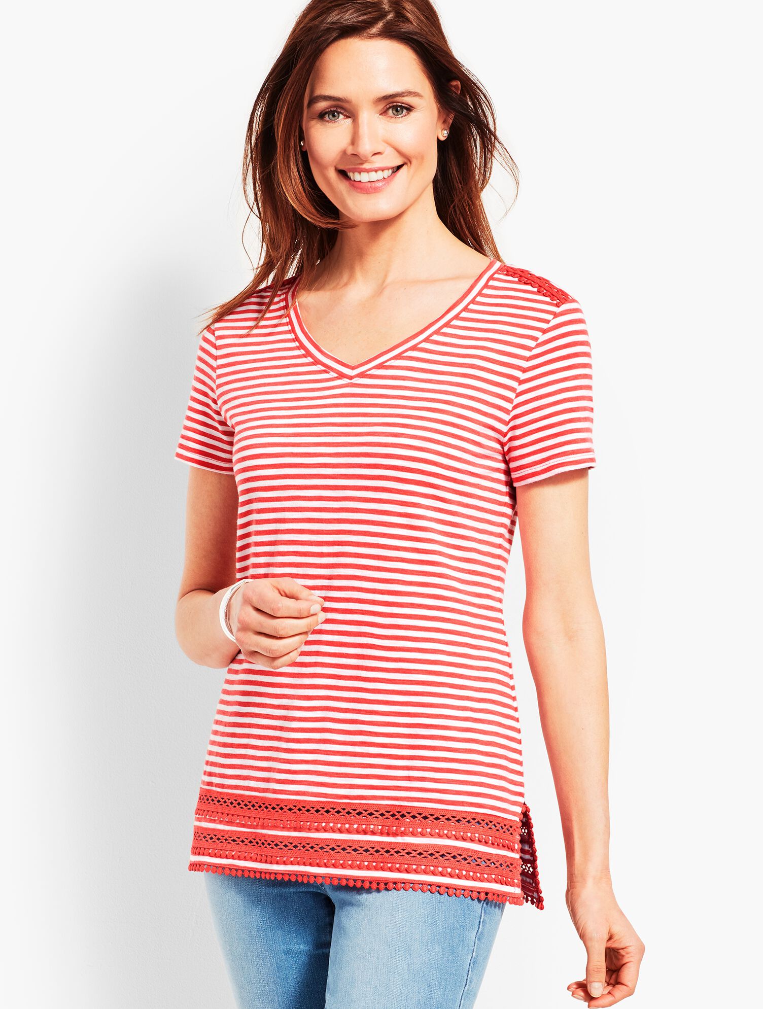 Crochet-Trim Stripe Tee