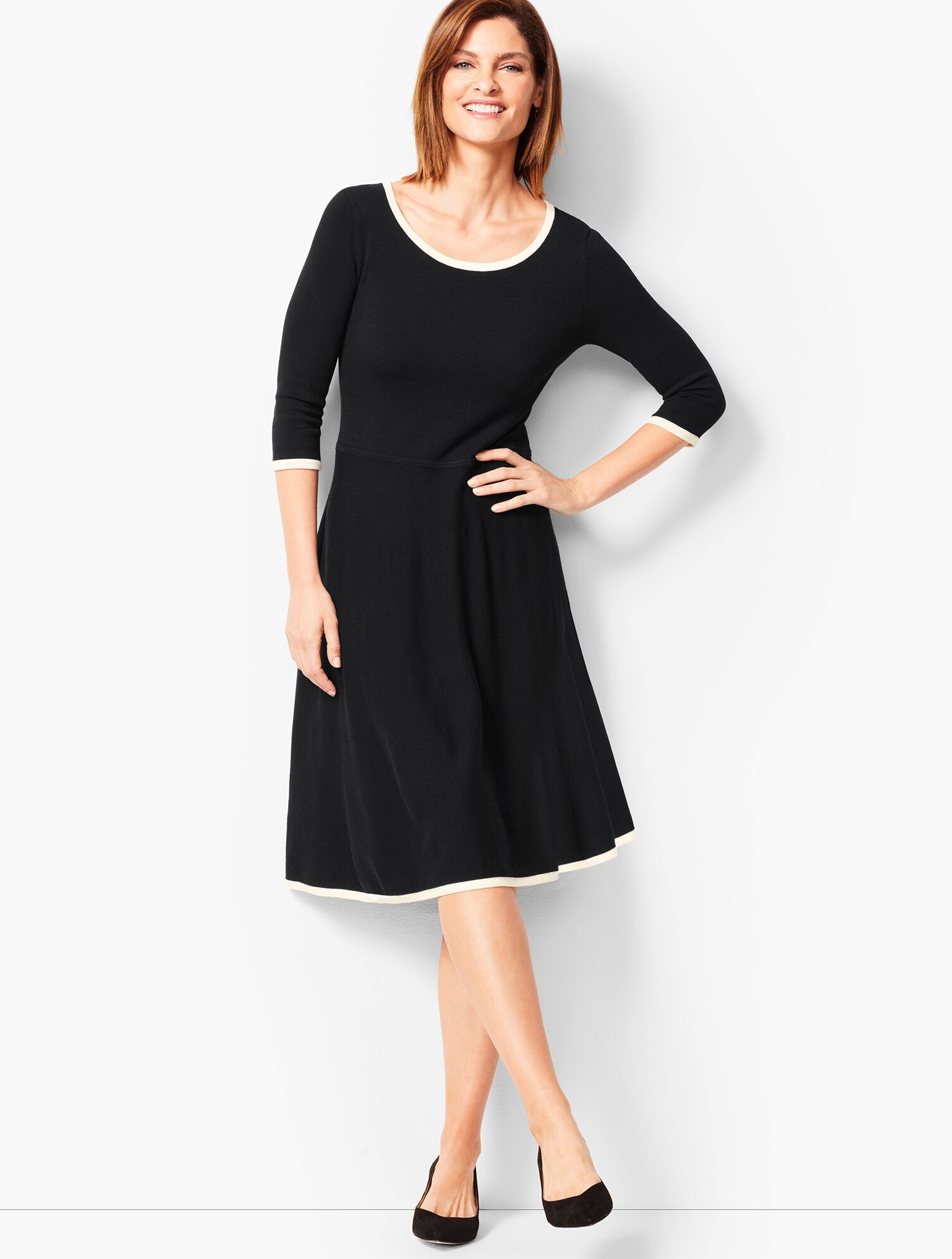 Tipped Fit &amp; Flare Sweater Dress